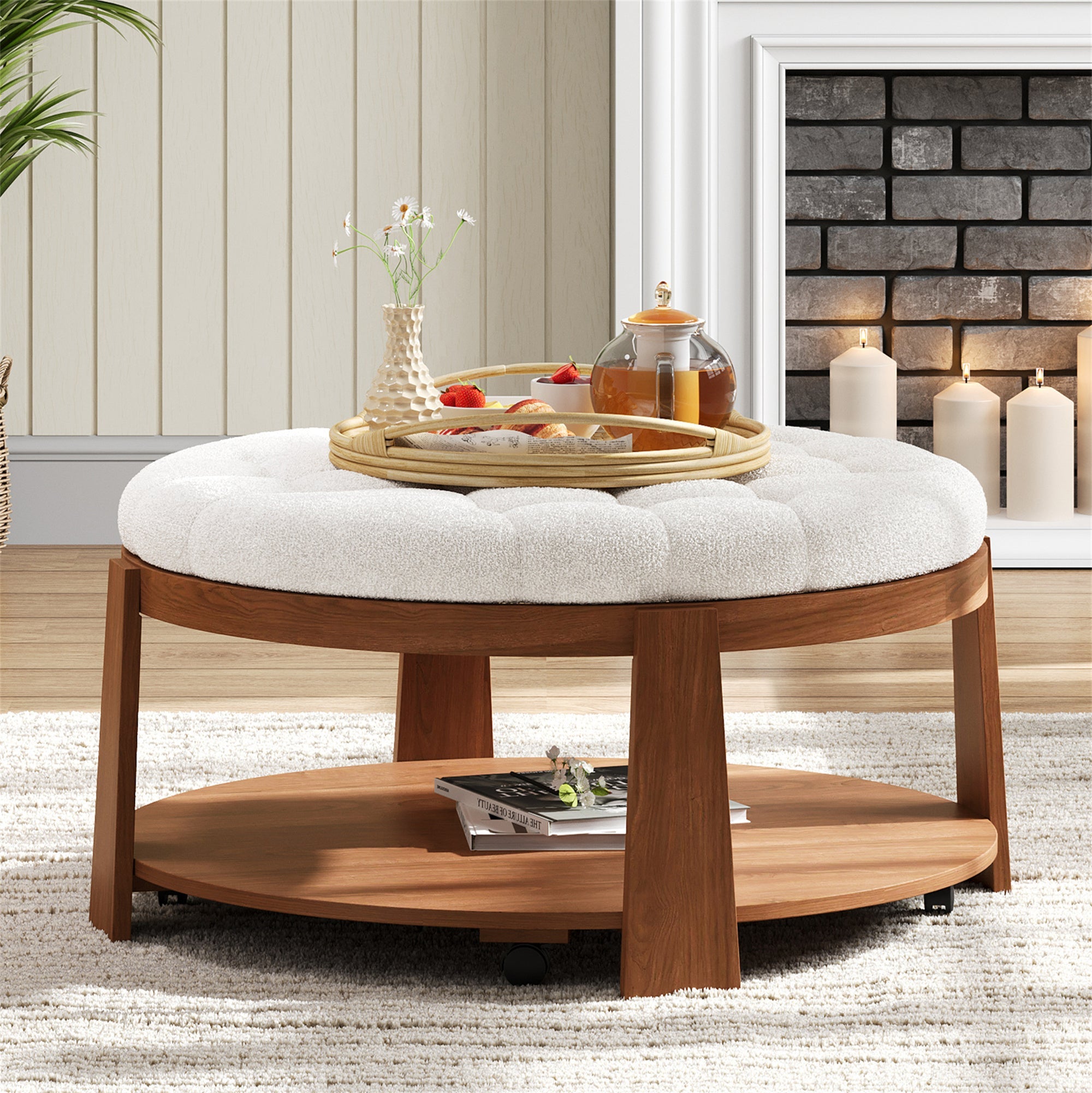 Modern Large Round Ottoman Coffee Table 2-Tier