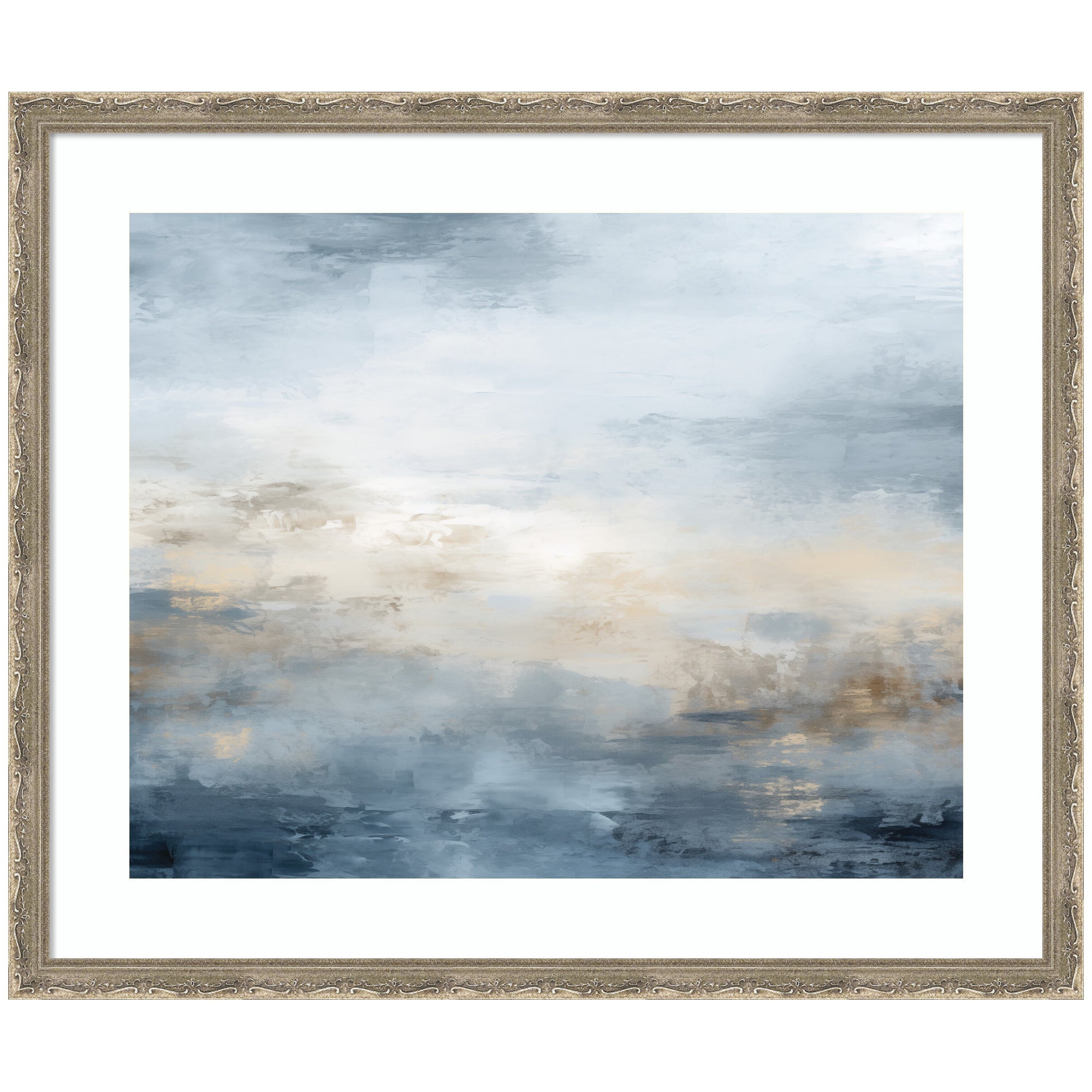 Framed Art Tonal Abstract Oceanic Nautical Serenity Blue Horizontal by The Creative Bunch Studio