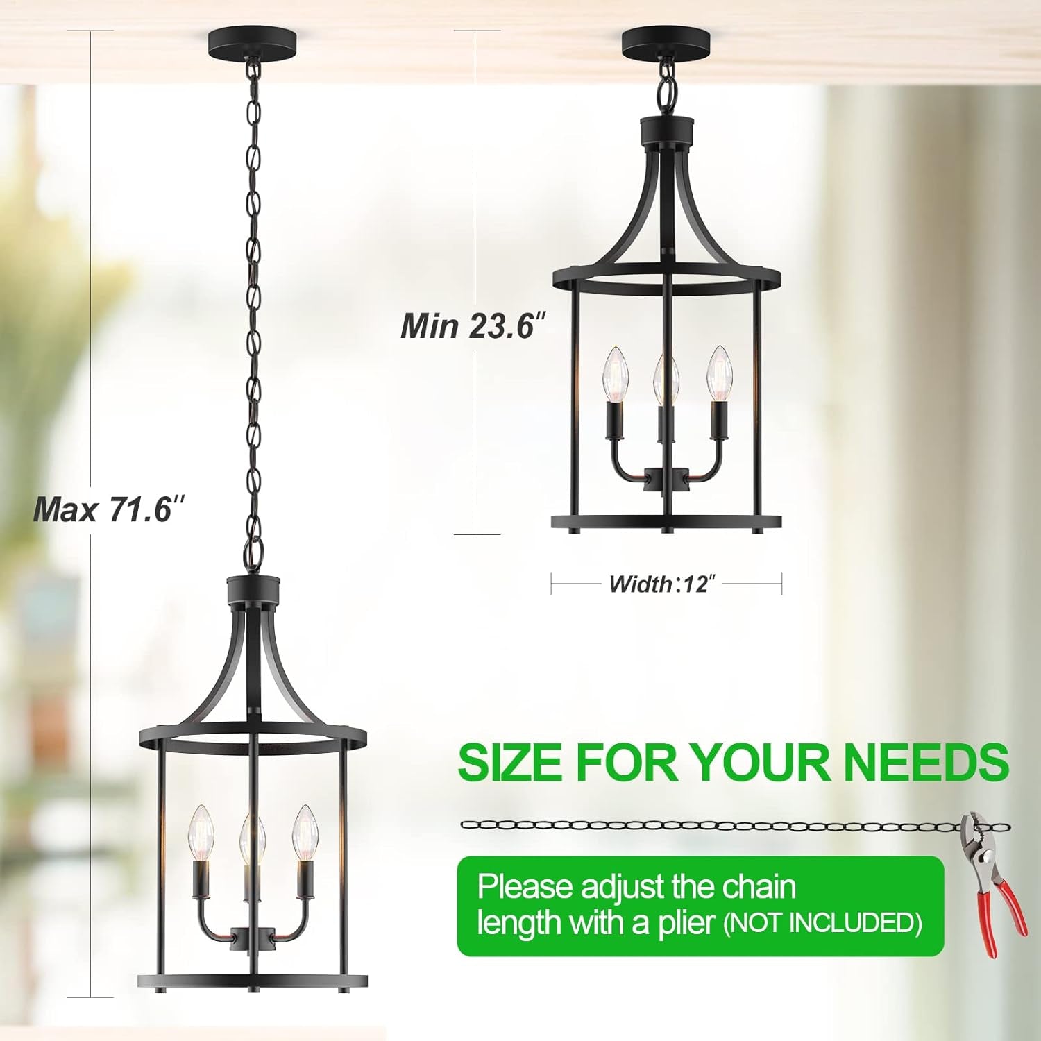 Three Light Farmhouse Black Chandelier Pendant Light-3