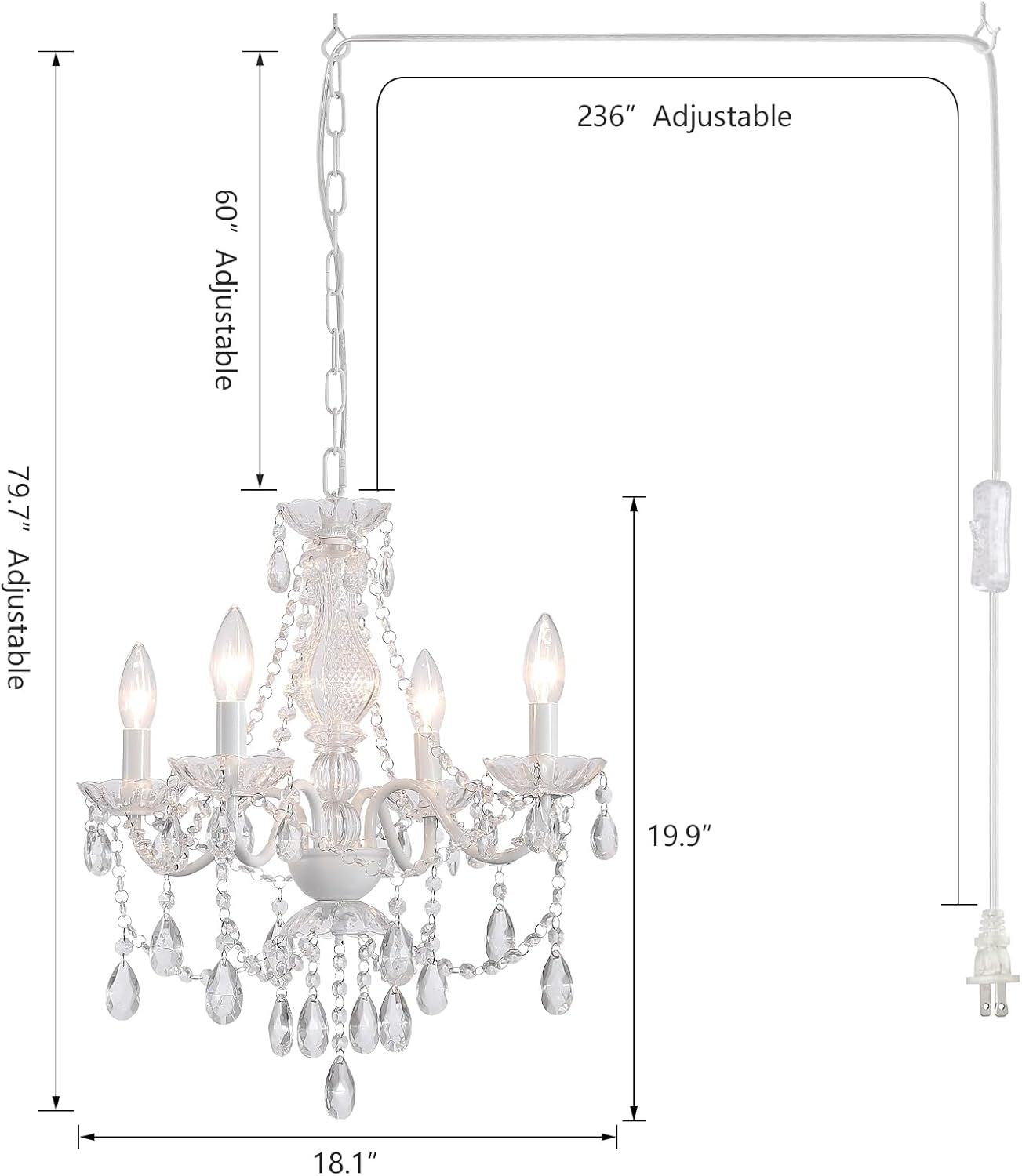 White Crystal Four Light Pendant Ceiling Chandelier-2