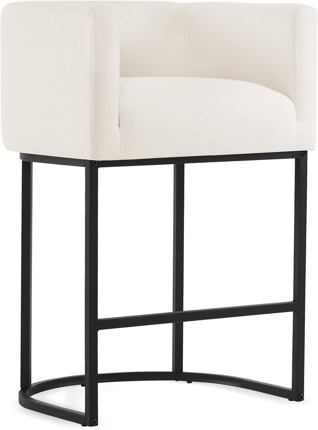 27 Inch Counter Height Bar Stools Set Of 2 With Backrest And Armrests Beige Linen Upholstery Black Metal Frames