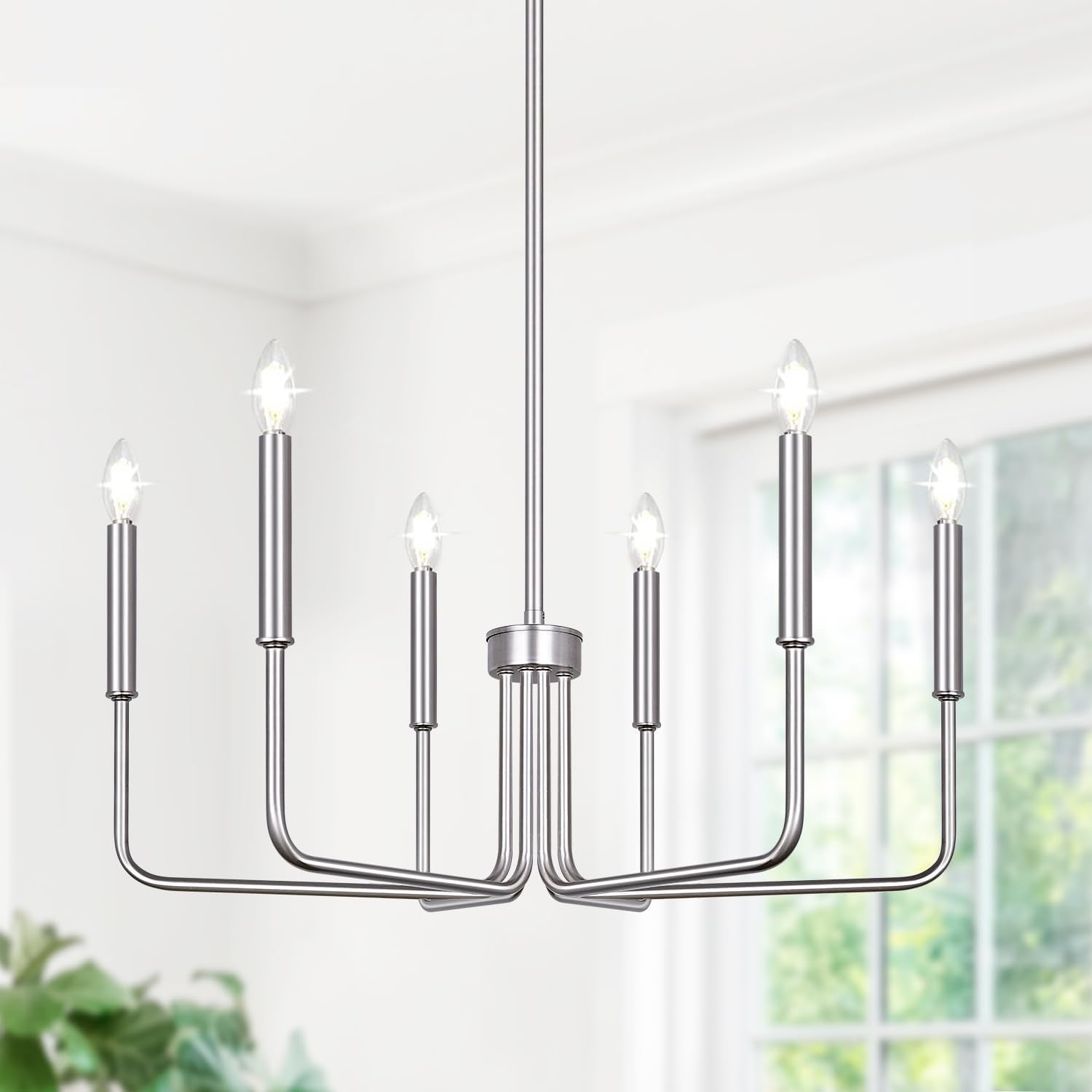 6 Light Brushed Nickel Farmhouse Chandelier For Dining Room
