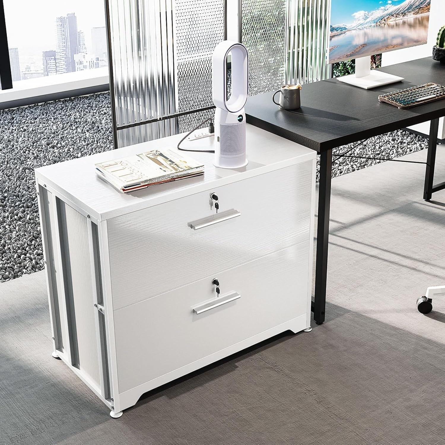 Lockable File Cabinet With Charging Station For Home Office
