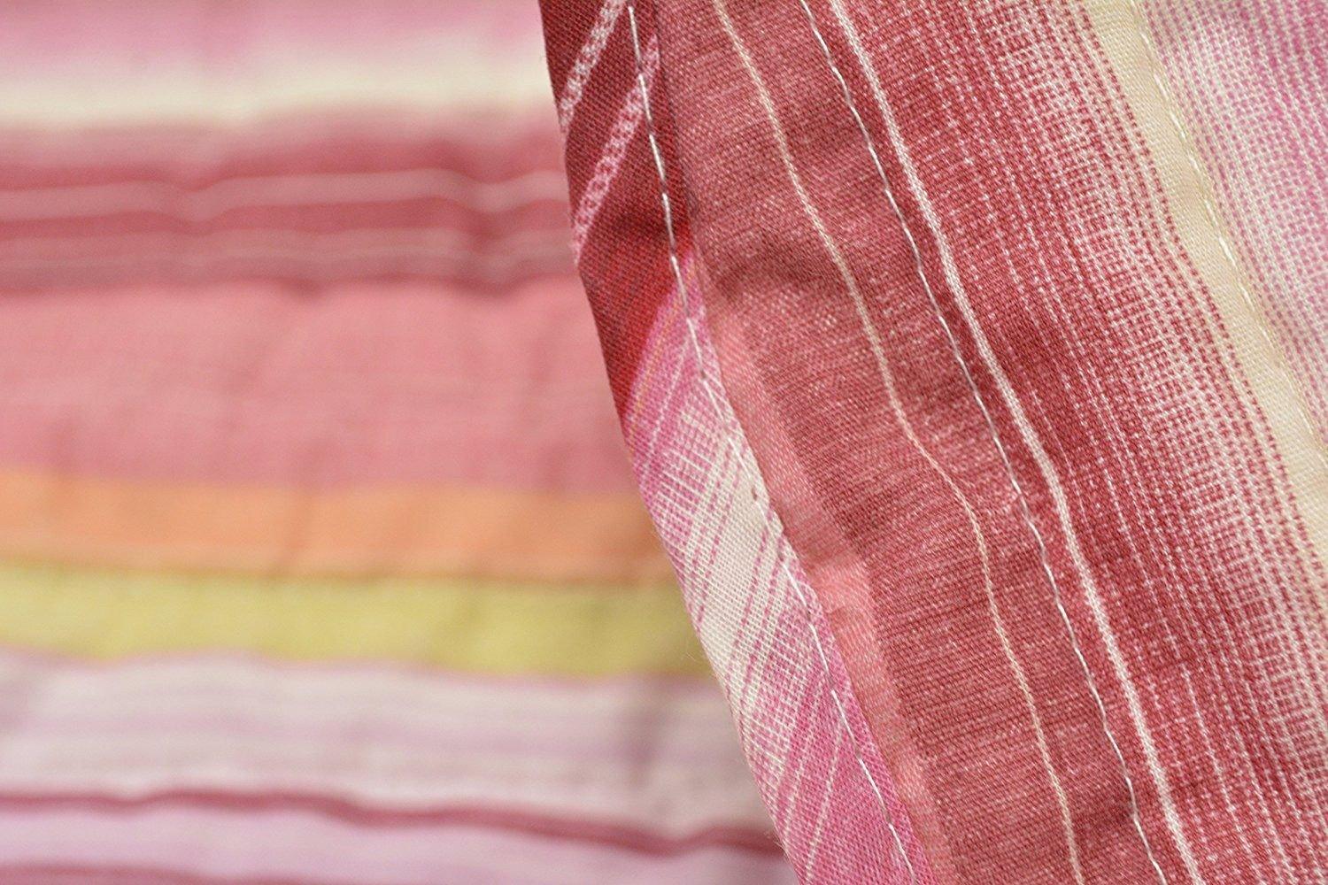 Lovely Stunning Stripes Red & Pink Reversible Quilted Coverlet Bedspread Set