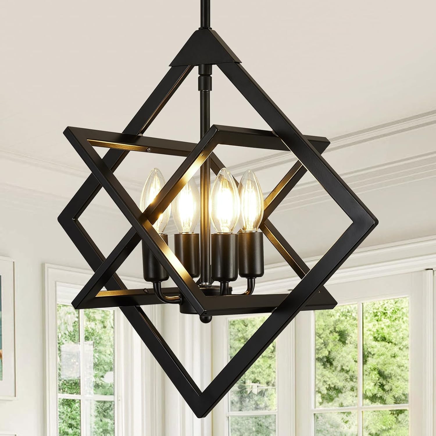 18 Inch Black Chandelier Industrial Farmhouse Geometric-0