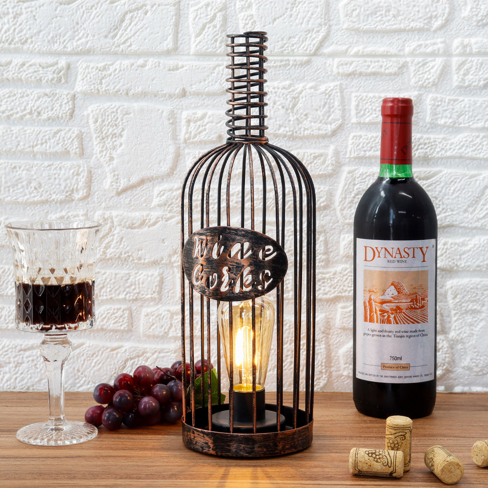 13.5"H Cordless Metal Wine Cork Bottle Lamp-4