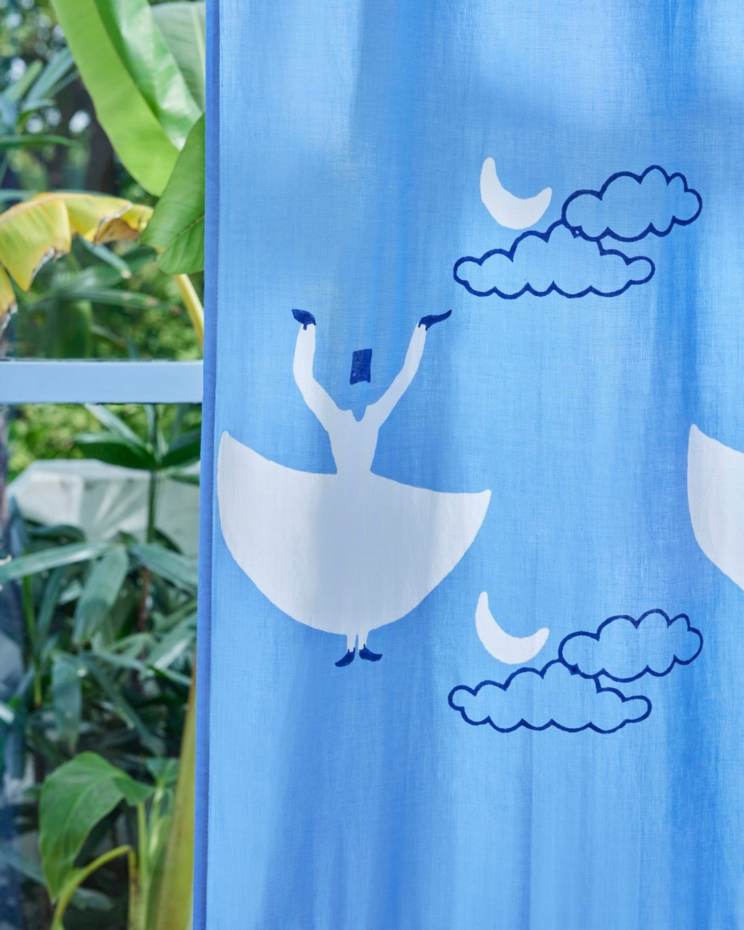 Blue Hand Block Printed Linen Curtains | Whirling Dervish Design-1