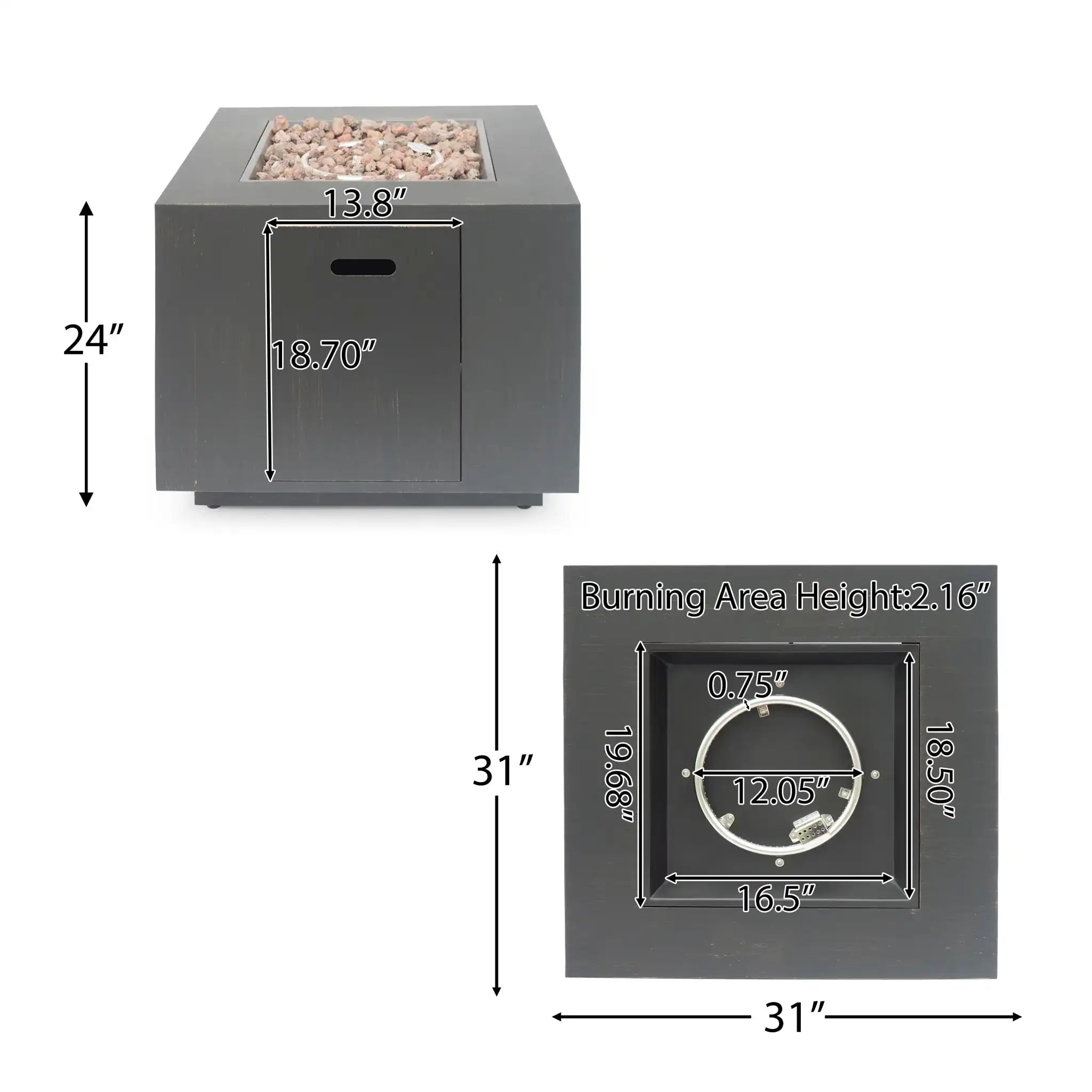 Outdoor Patio Gas Burning Fire Pit Table 50,000 BTU, Square
