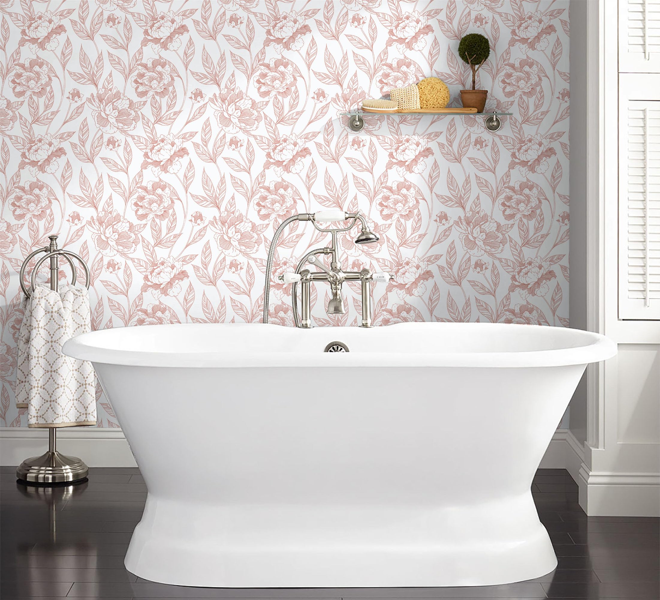 Timeet Pink Floral Peel and Stick Wallpaper Vinyl 17in x 78.7in Modern