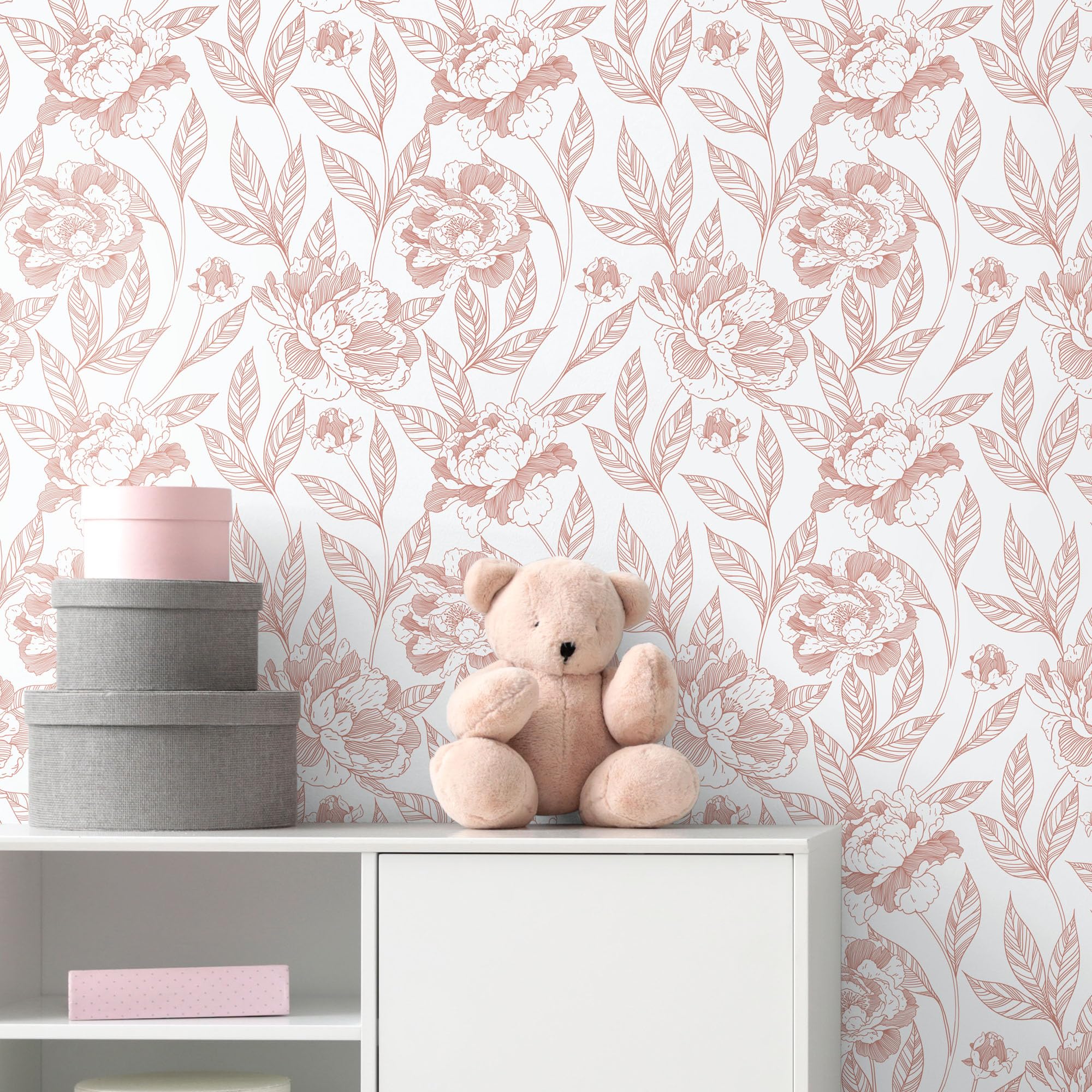 Timeet Pink Floral Peel and Stick Wallpaper Vinyl 17in x 78.7in Modern