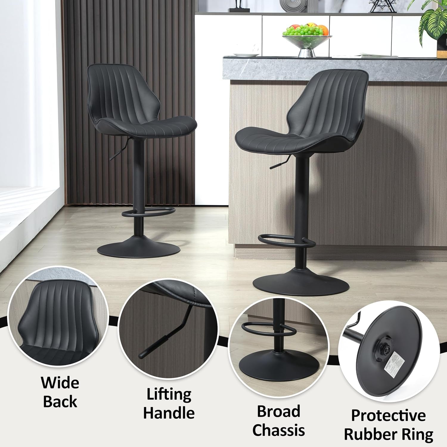 Modern 360 Degree Swivel Faux Leather Bar Stools
