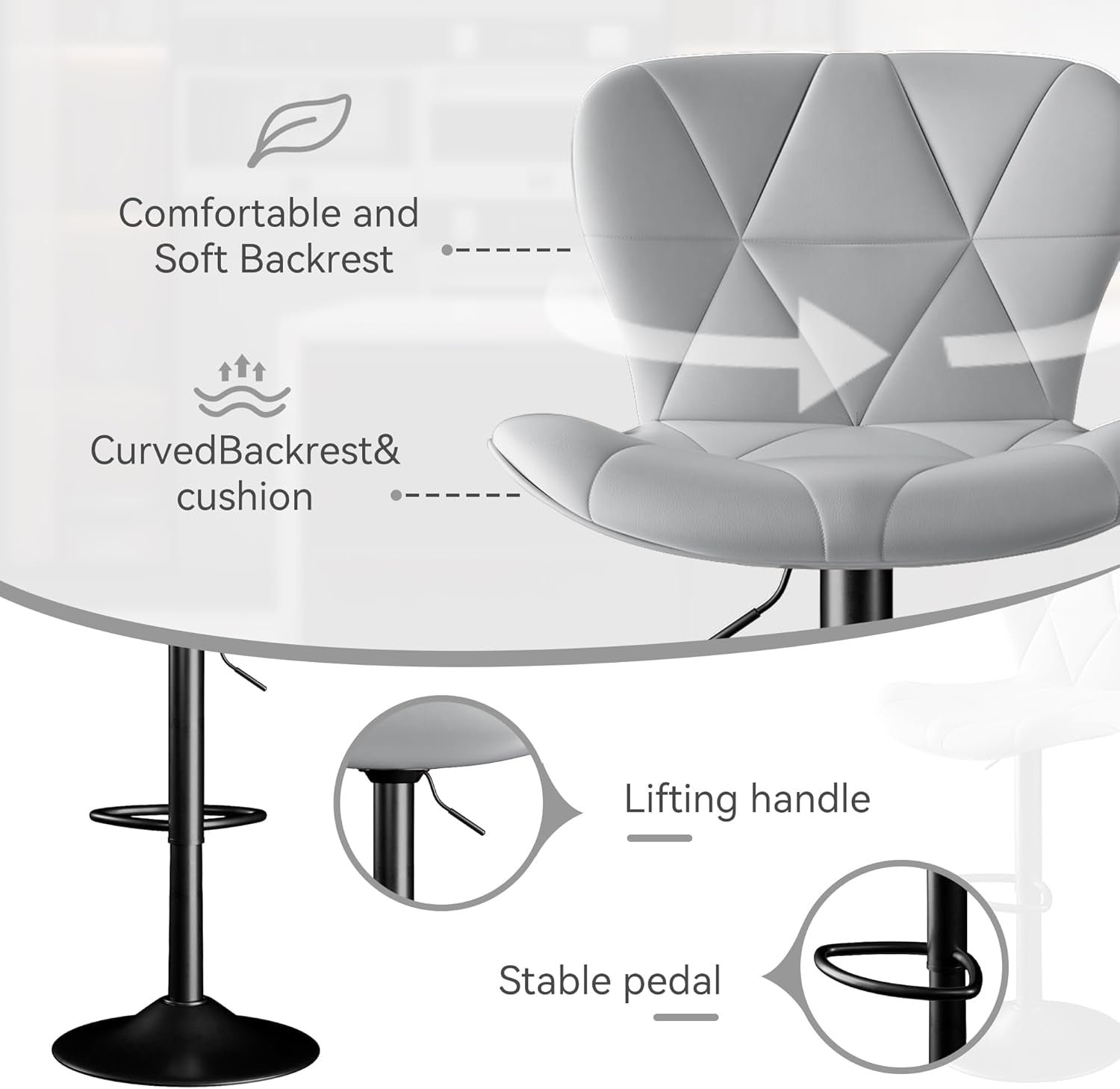 Light Grey Adjustable Bar Stools Set Of 2 Counter Height