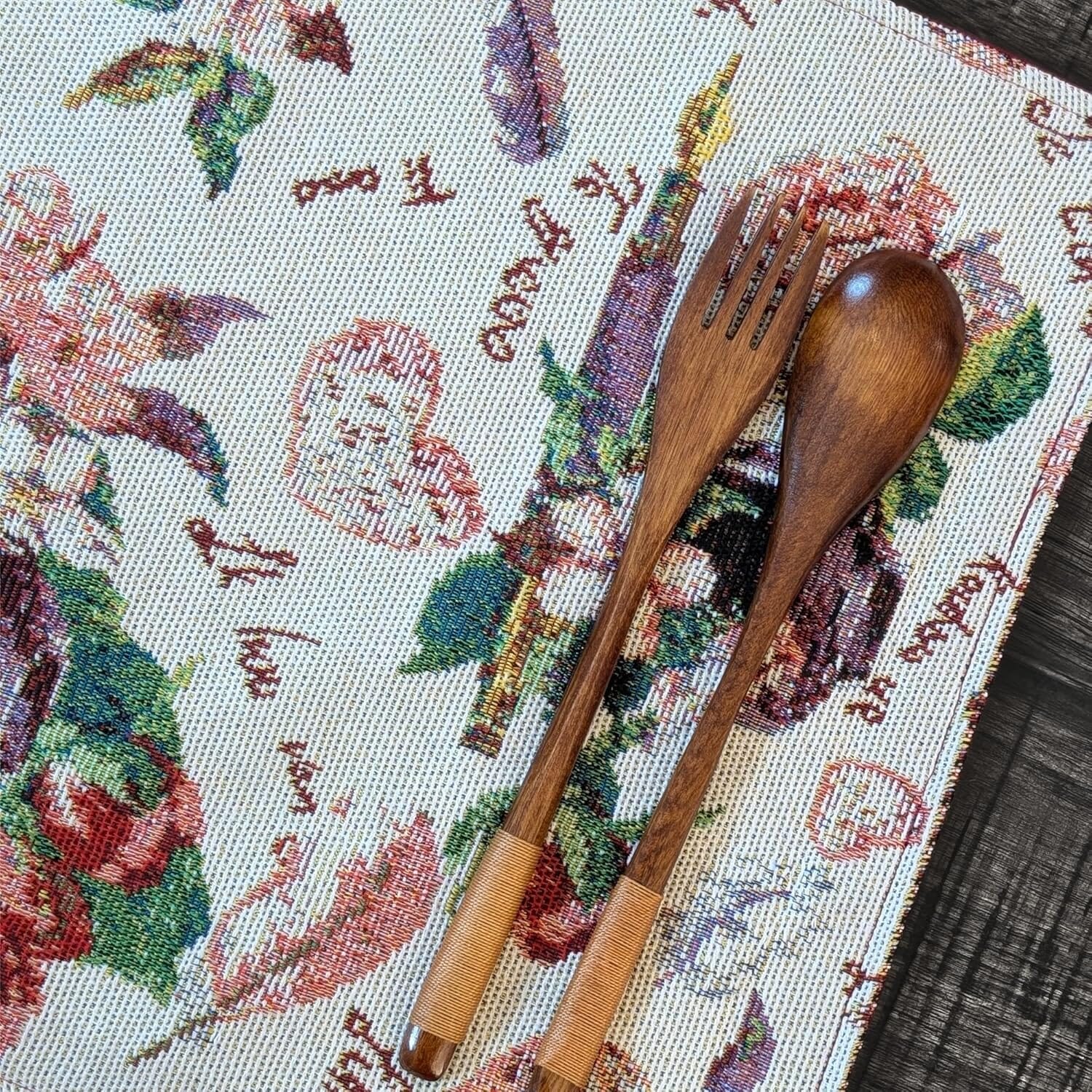 DaDa Bedding Set of 4-Pieces Sweet Love Notes Pink Floral Tapestry Dining Table Placemats 13” x 19”