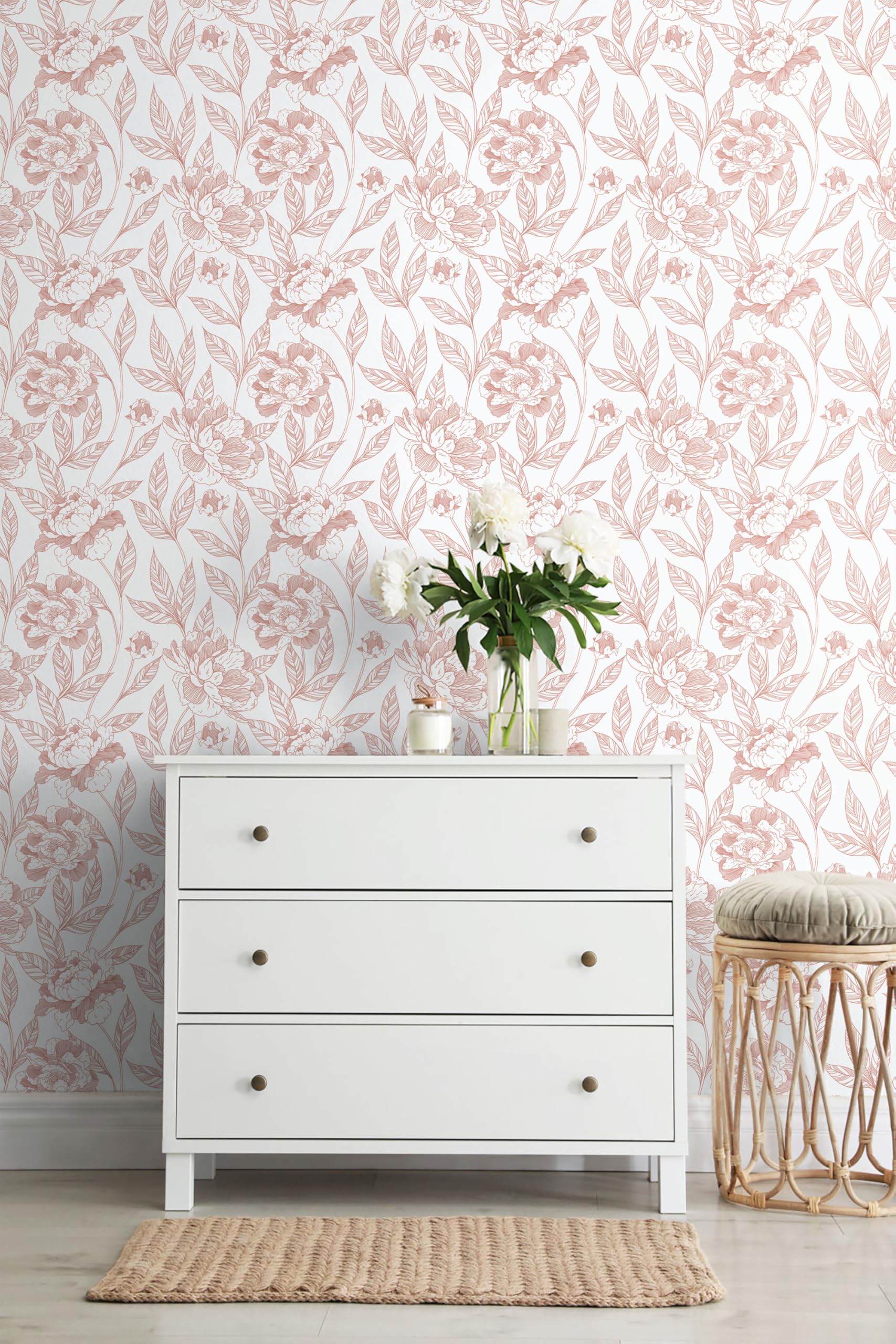 Timeet Pink Floral Peel and Stick Wallpaper Vinyl 17in x 78.7in Modern