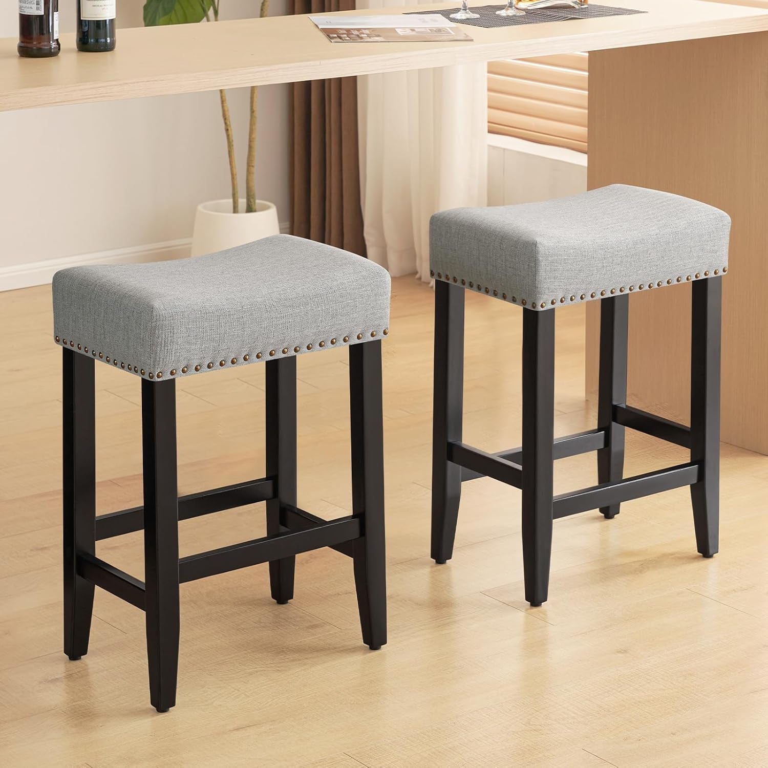 Ergonomic Upholstered Bar Stools Set for Kitchen Island