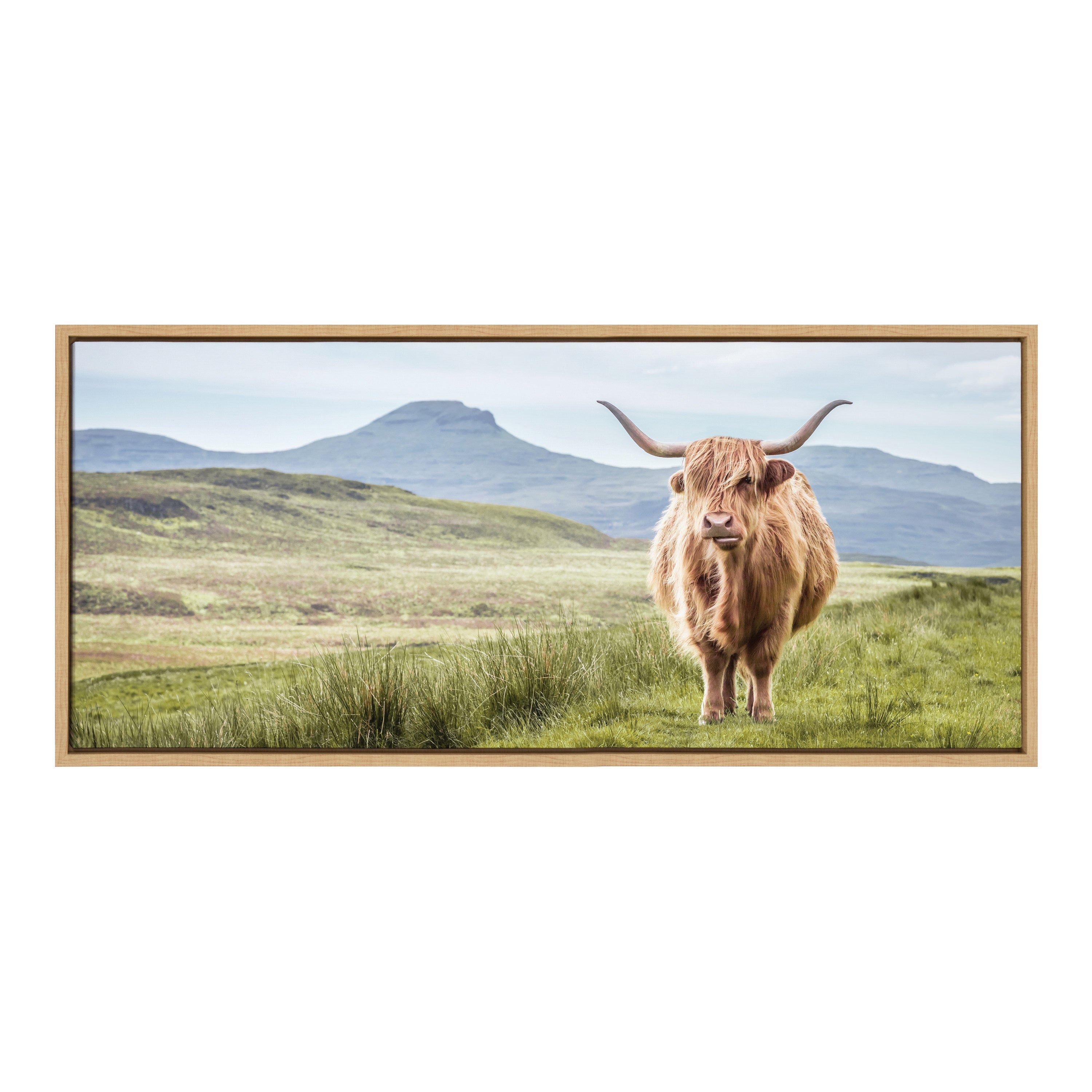 Sylvie Highland Cow Mountain Landscape Framed Canvas by The Creative Bunch Studio