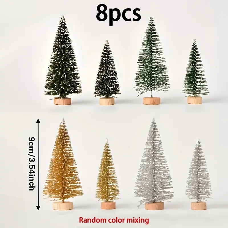 Set of 8 Pine Needle Christmas Tree Micro Bonsai Decorations-2