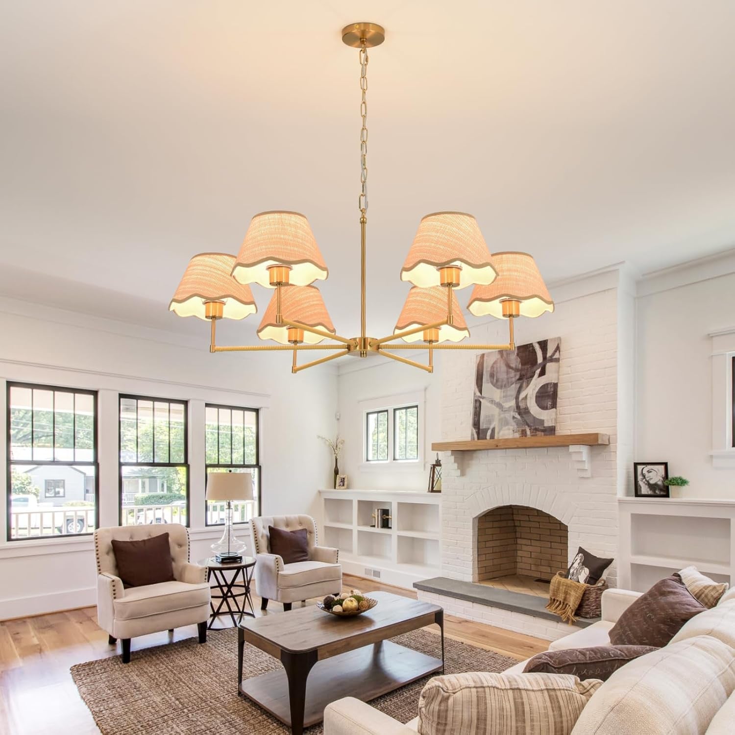 Six Light Handwoven Rattan Chandelier 39 Inch Adjustable-2