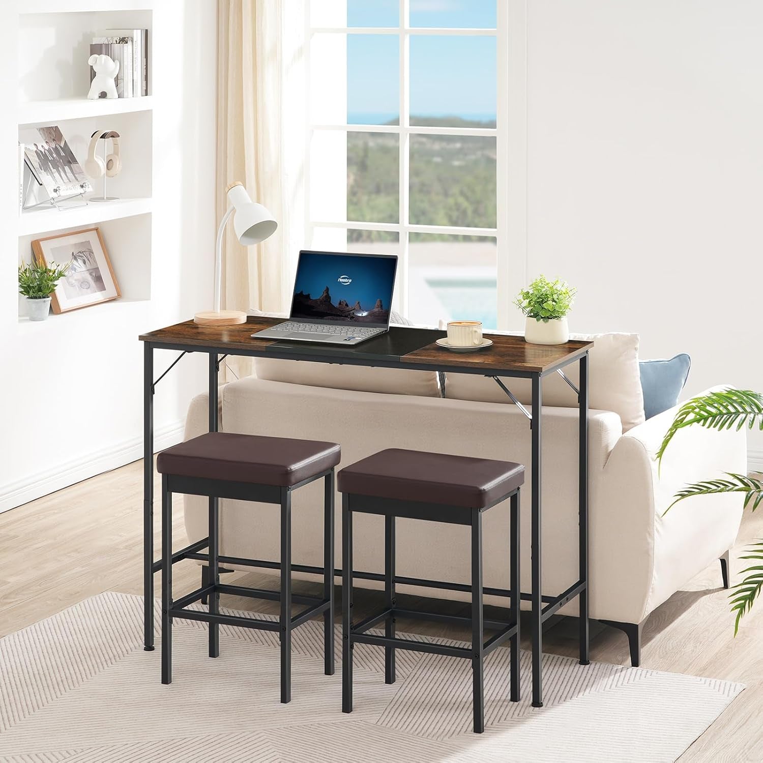 Bar Stools Set Of 2 24.8 Inch Height Black PU Upholstered