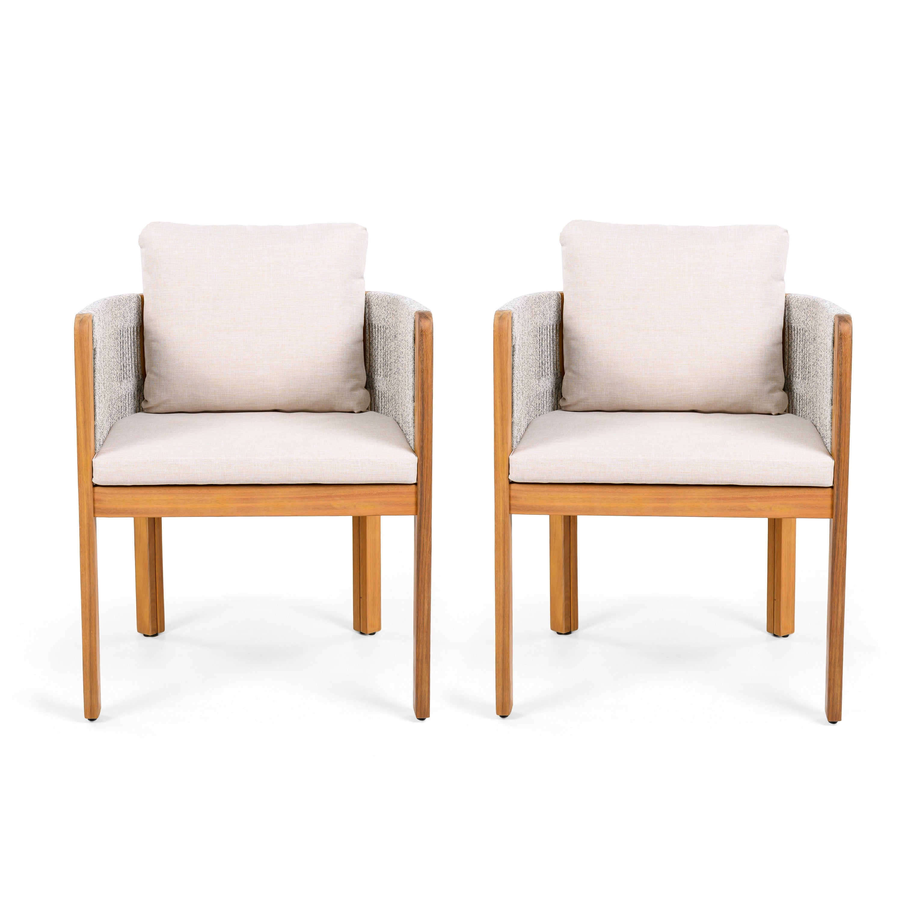 Acacia Wood Outdoor Dining Chairs 2-Pack with Beige Cushions