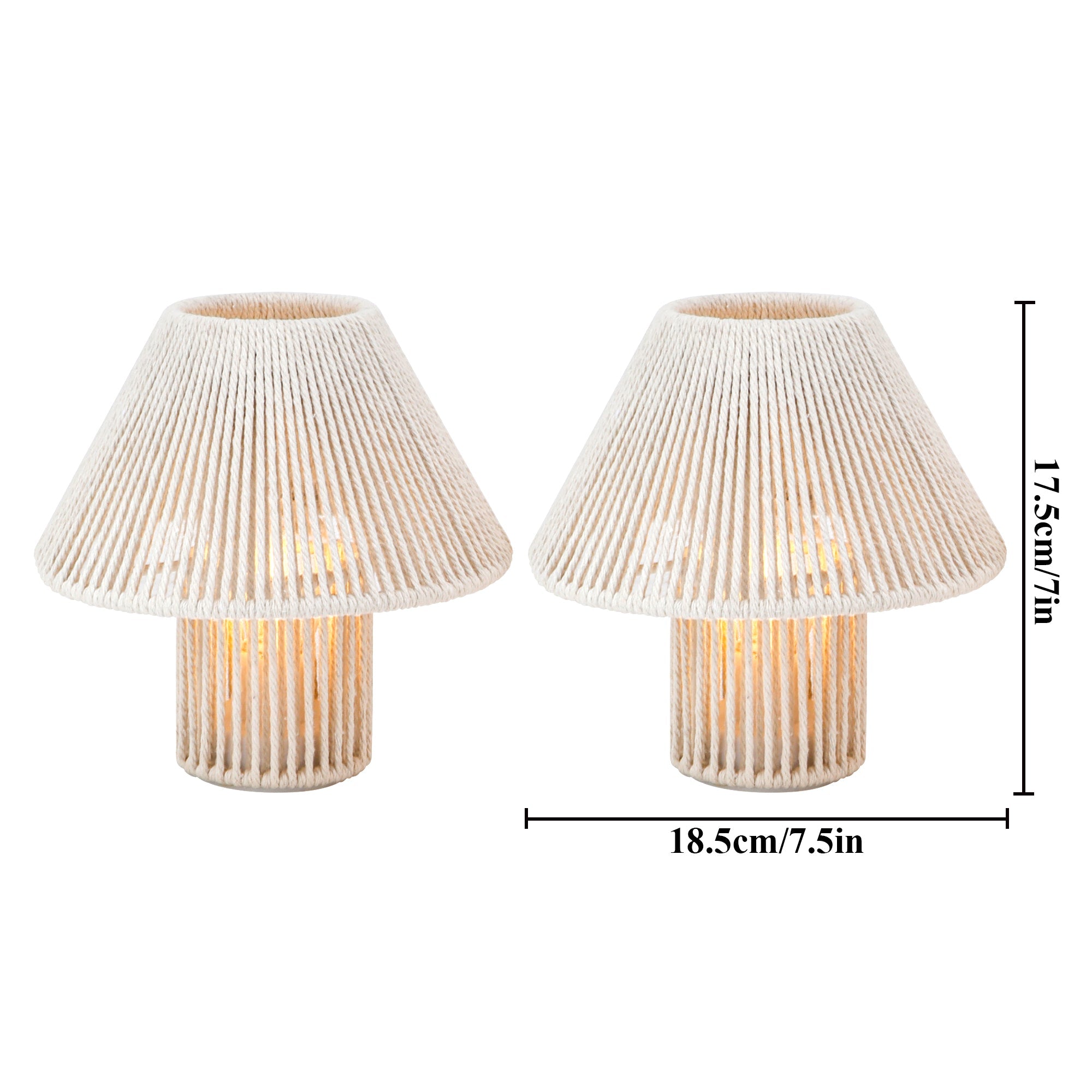 TRIROCKS Woven Cotton Rope LED Cordless Table Lamp (Set of 2) – 7'' Battery-Operated Boho Lamps, Indoor/Outdoor-1
