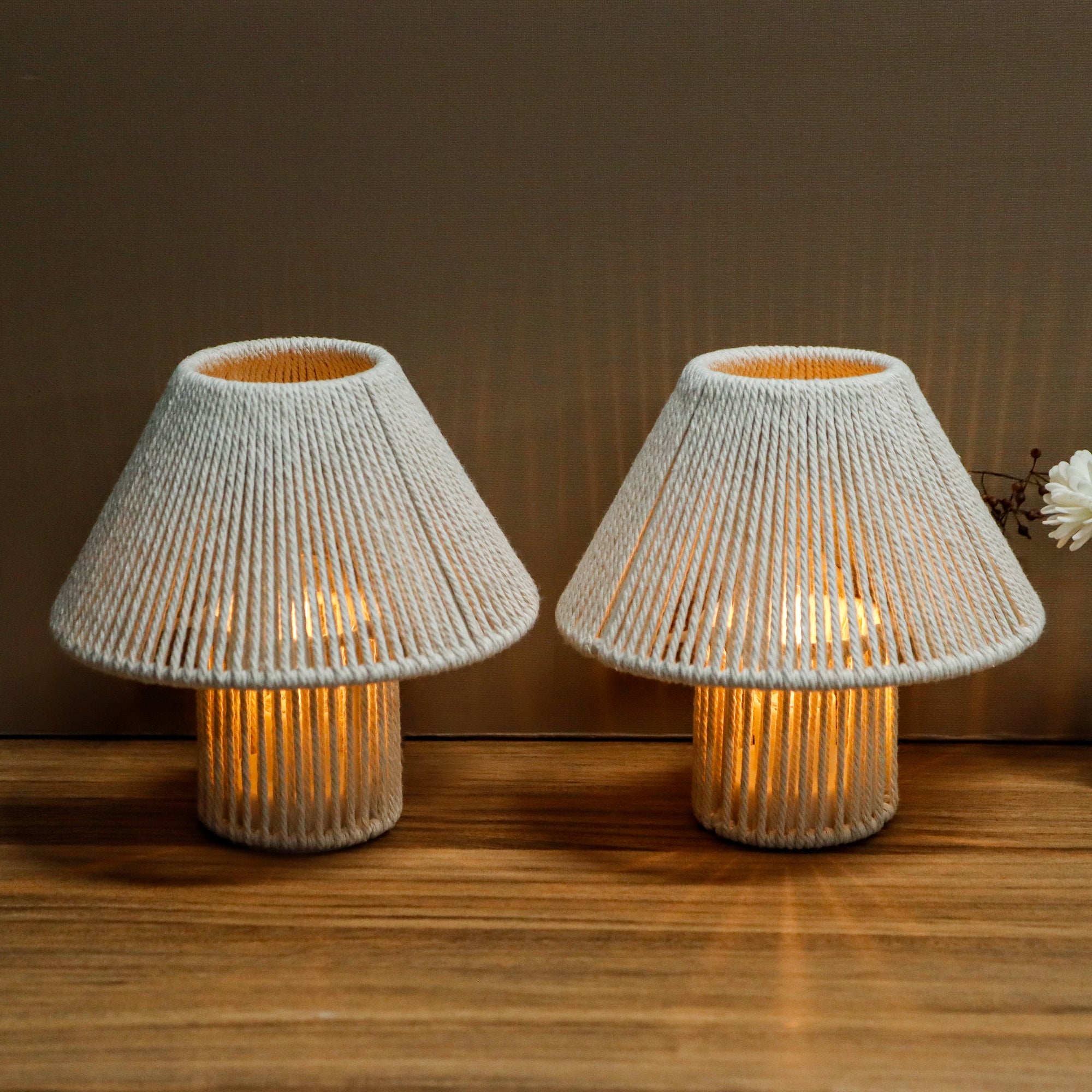 TRIROCKS Woven Cotton Rope LED Cordless Table Lamp (Set of 2) – 7'' Battery-Operated Boho Lamps, Indoor/Outdoor-0