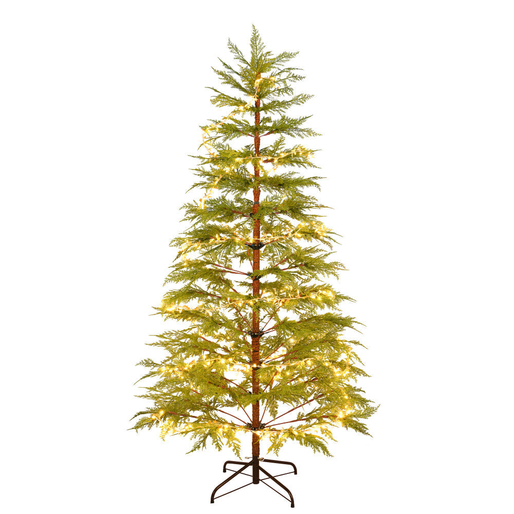 6 FT Pre-Lit Artificial Christmas Tree | 300 Star & Moon LED Lights, 612-Tip PE Realistic Branches & Metal Stand — Full Holiday Tree