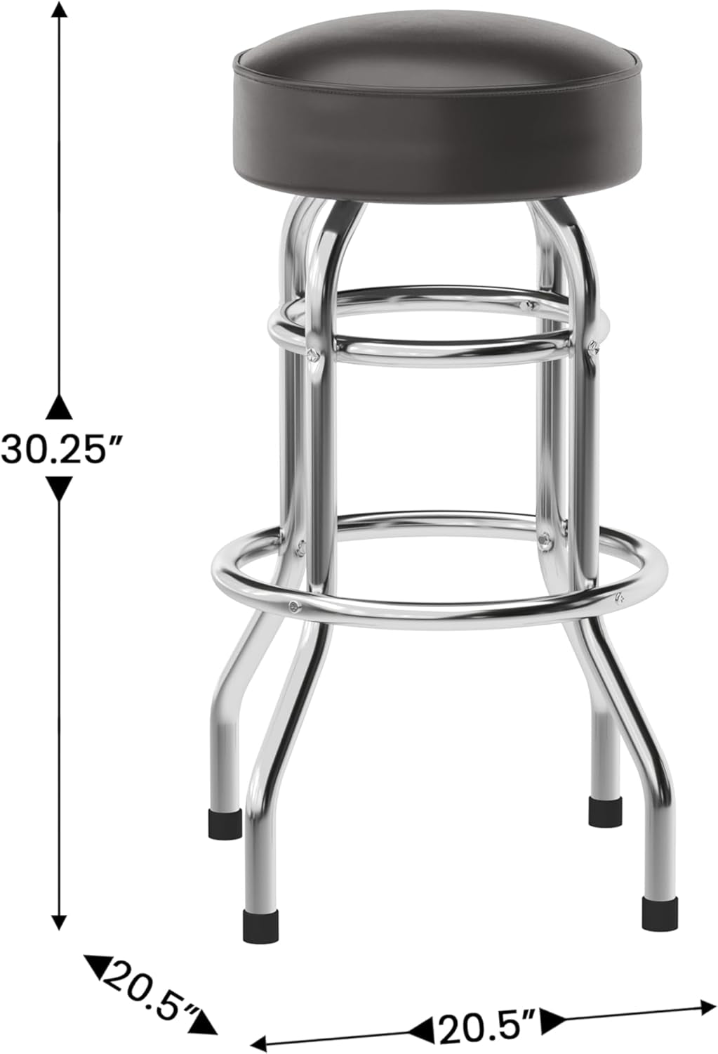 2 Pack Chrome Double Ring Bar Stools with Dark Brown Seats