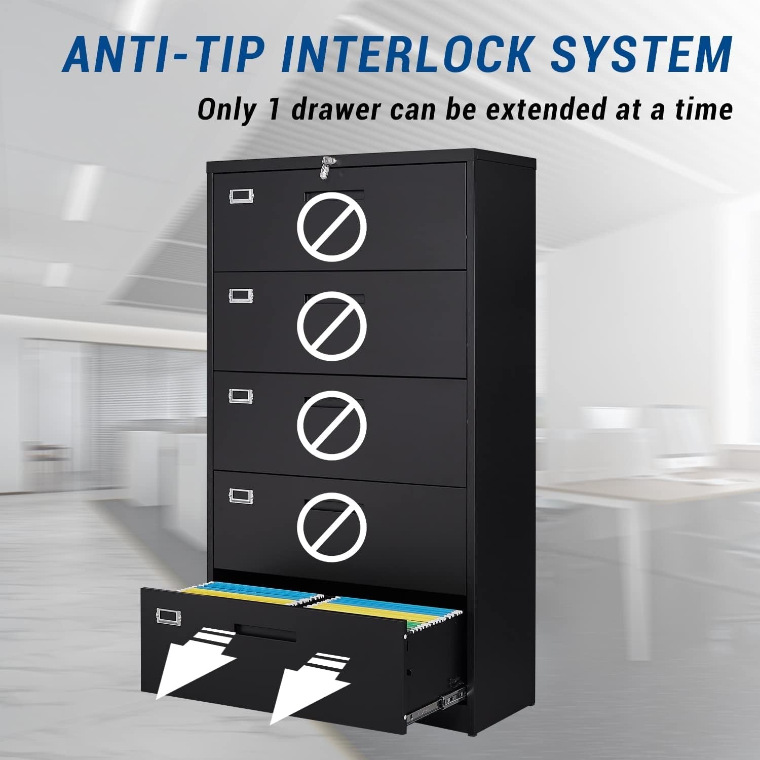 5 Drawer Lateral File Cabinet Lockable Metal Office Storage