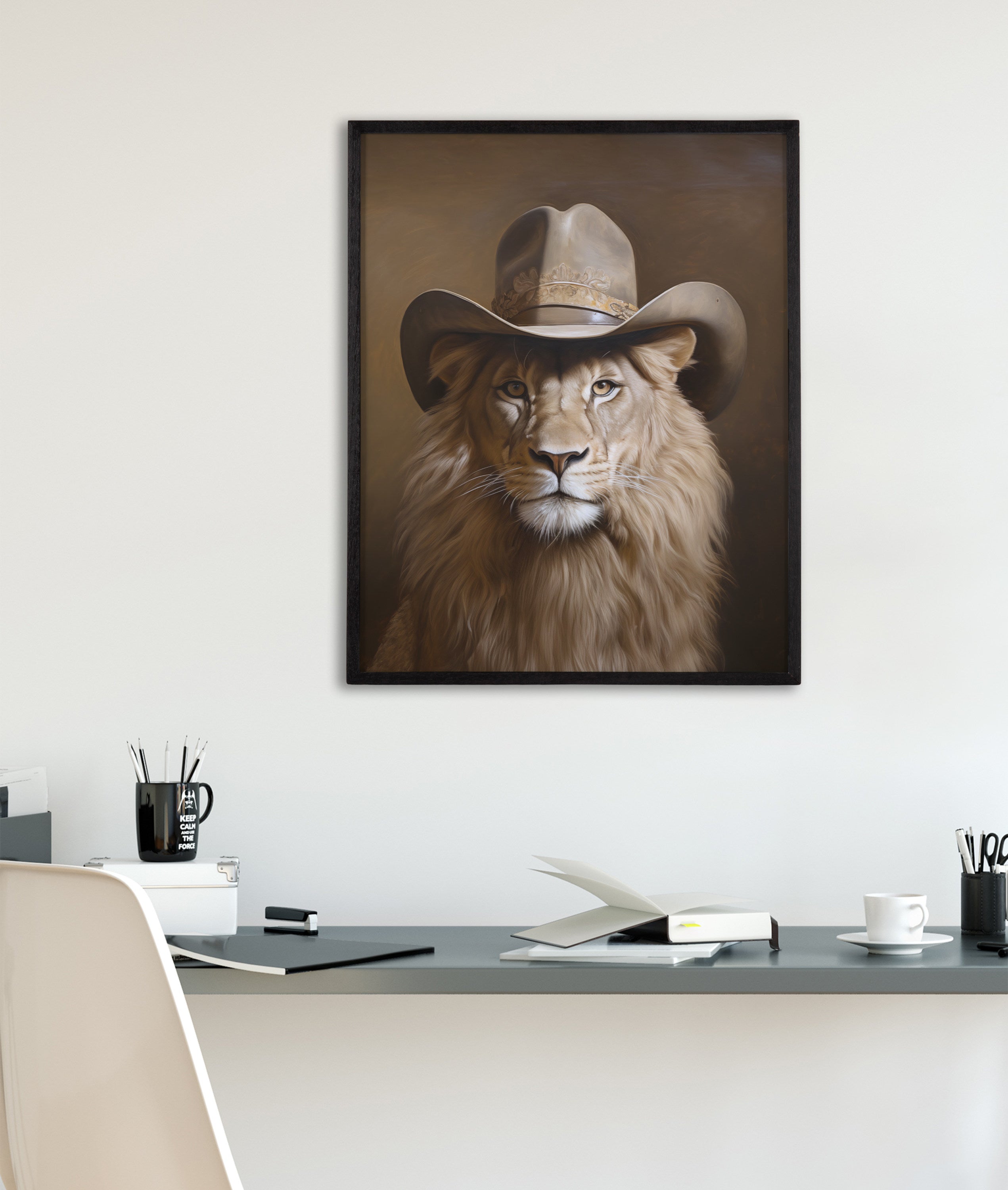 Gallery Lion Wearing a Western Cowboy Hat Print by The Creative Bunch Studio