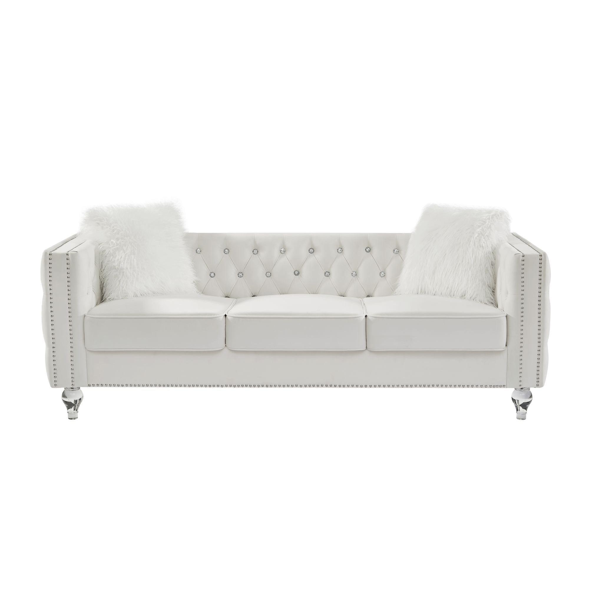 Velvet Upholstery Tufted Sofa Crystal Feet Removable Cushion - PRHOMZ