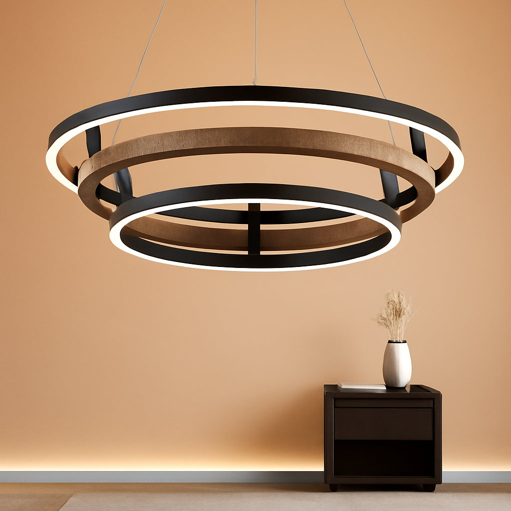 Matte Black Triple Ring LED 24 Inch Chandelier Fixture-0