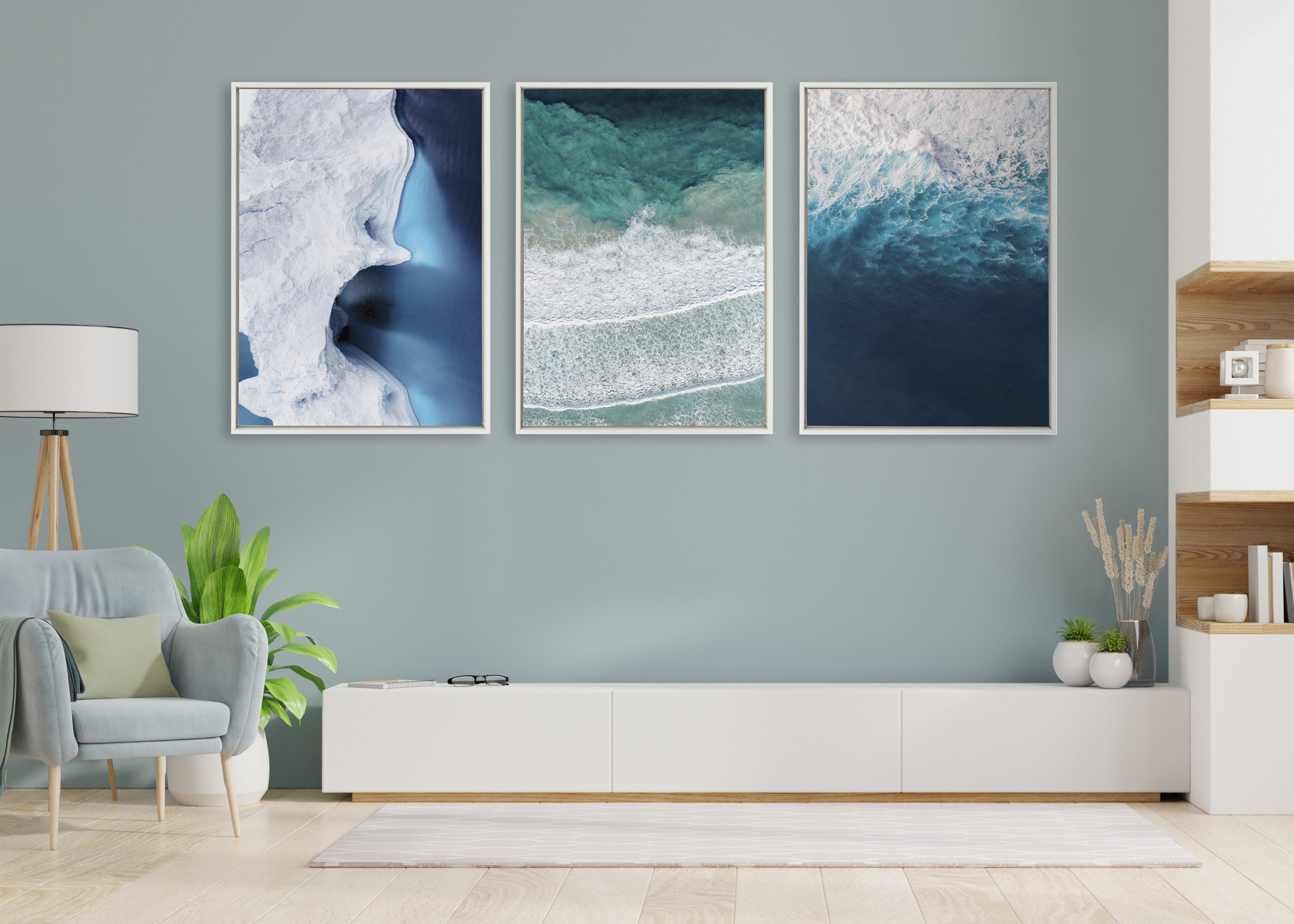 Sylvie Ocean Waves by the Bay Framed Canvas by The Creative Bunch Studio