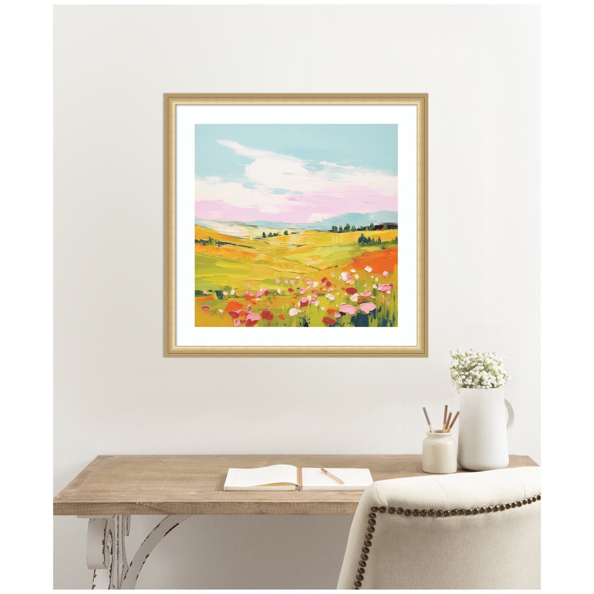 Framed Art Colorful Meadow Landscape by The Creative Bunch Studio