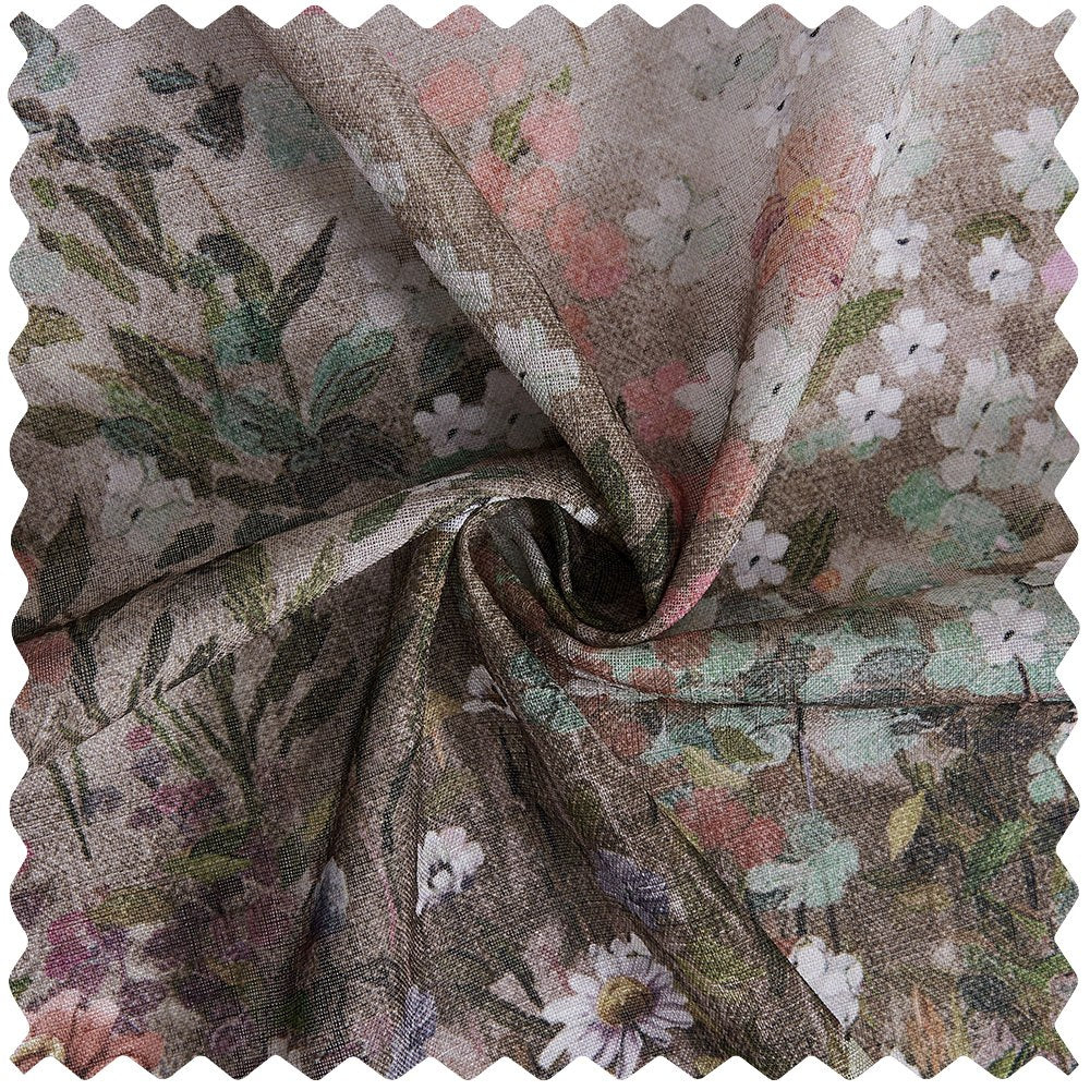 Lucy Botanical Print Border Sheer Curtains