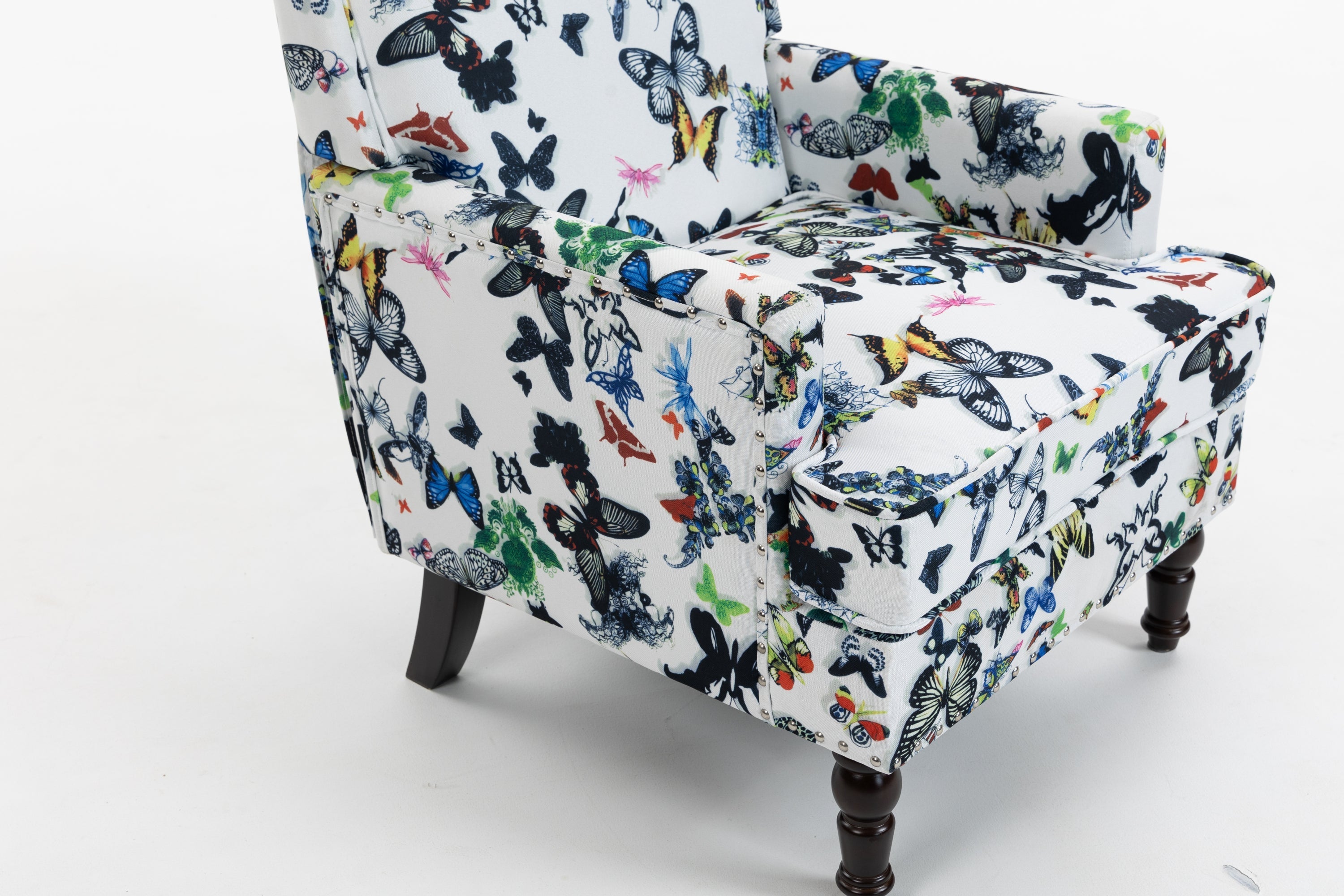Upholstered Accent Chair, Vintage Armchair with Linen Fabric and Nailhead Trim