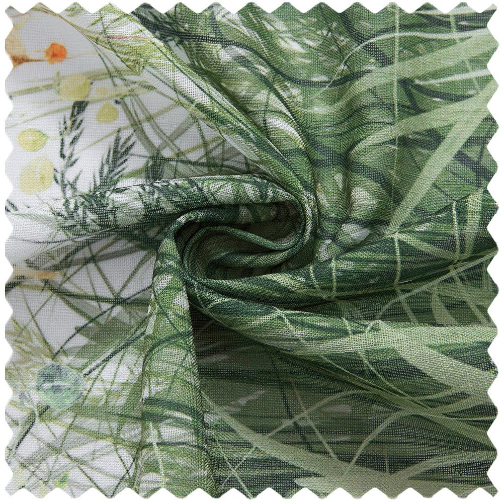 Sicily Green Flowery Lawn Printed Sheer Curtains