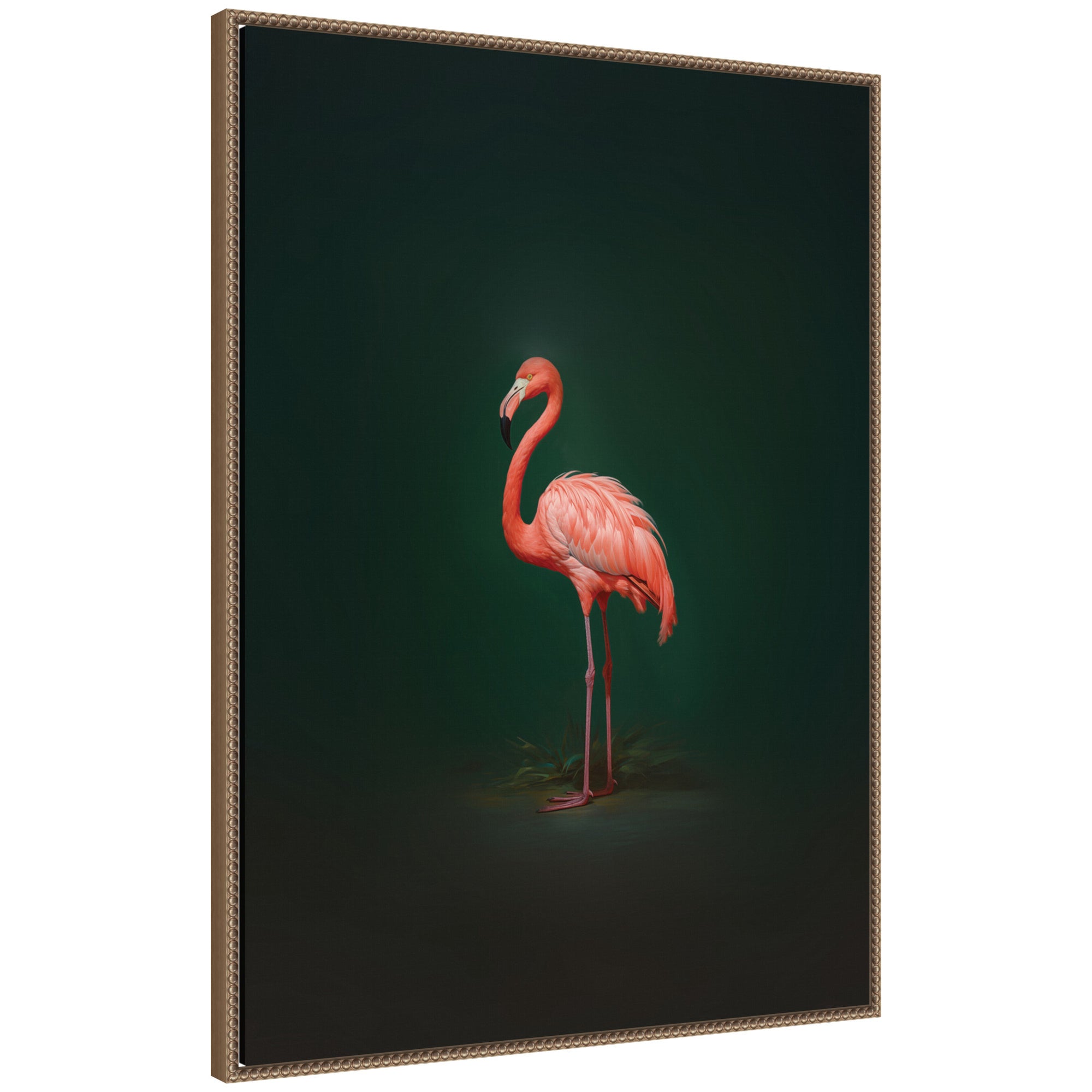 Flamingo Side View Rich Green Backdrop by The Creative Bunch Studio Framed Canvas Wall Art Print