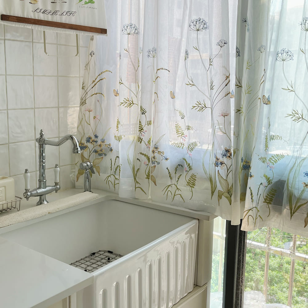 Sunny Floral Embroidered Sheer Curtains