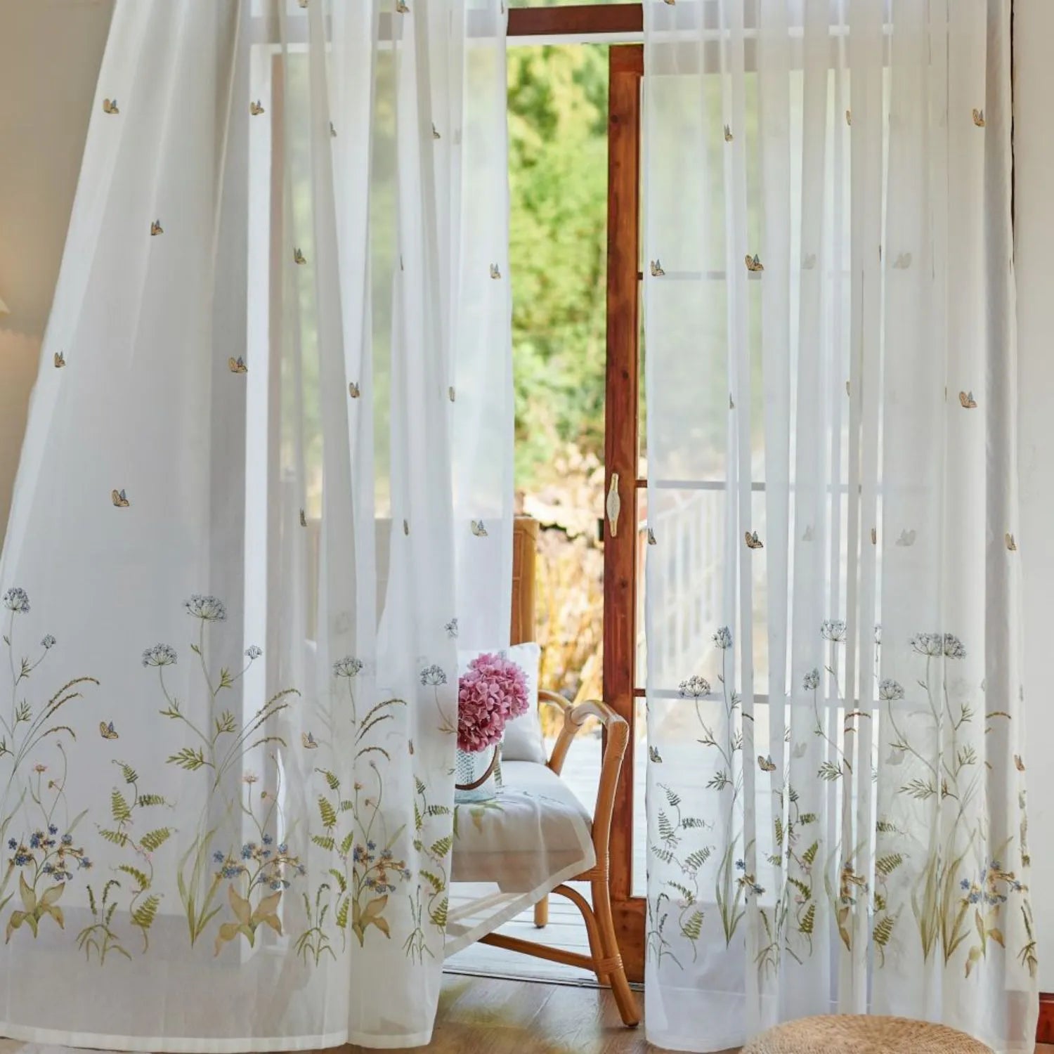 Sunny Floral Embroidered Sheer Curtains