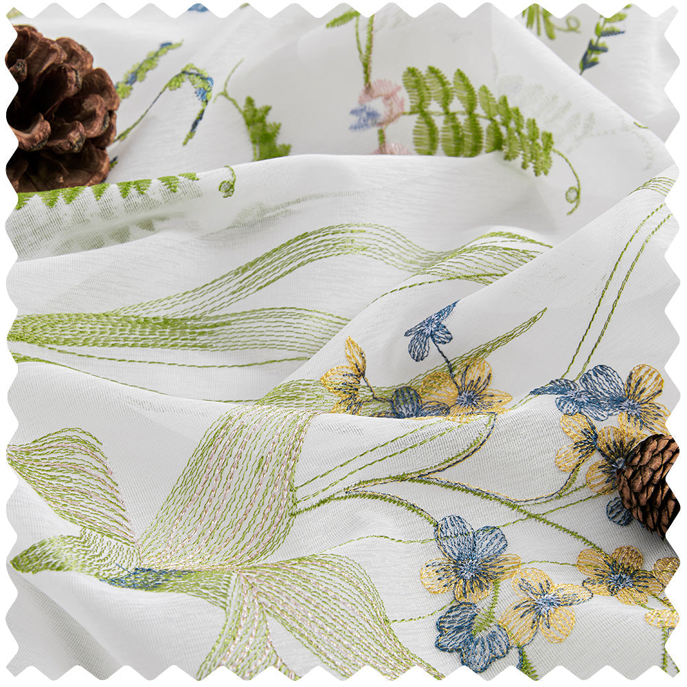 Sunny Floral Embroidered Sheer Curtains
