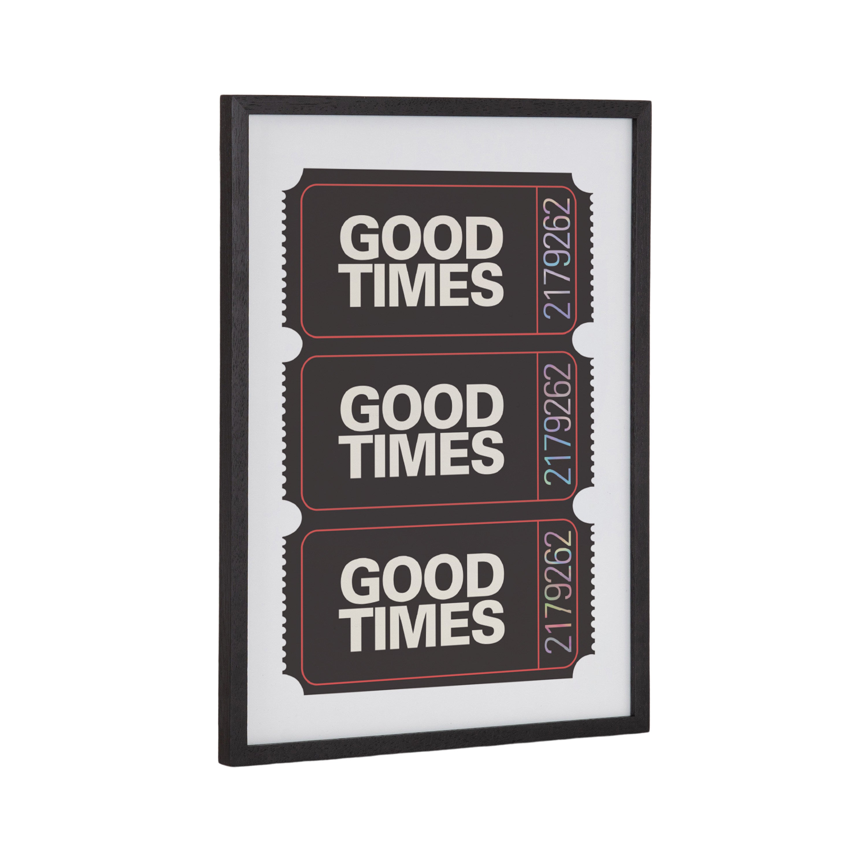 Gallery Preppy Retro Positive Quote Good Times Ticket Print by The Creative Bunch Studio
