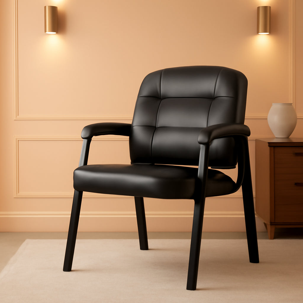 Black Faux Leather Office Guest Chair With Metal Frame