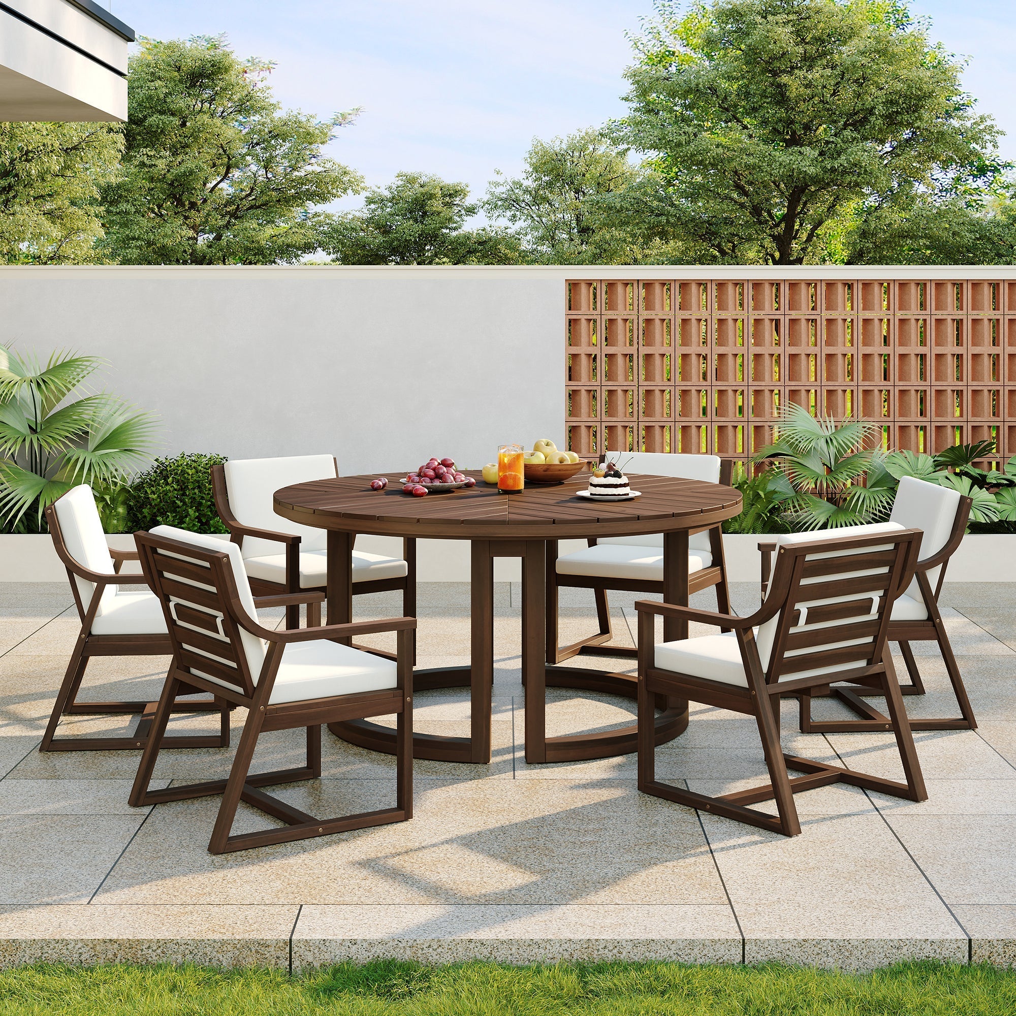 TREXM Patio Dining Table Set for 6 with Umbrella Hole