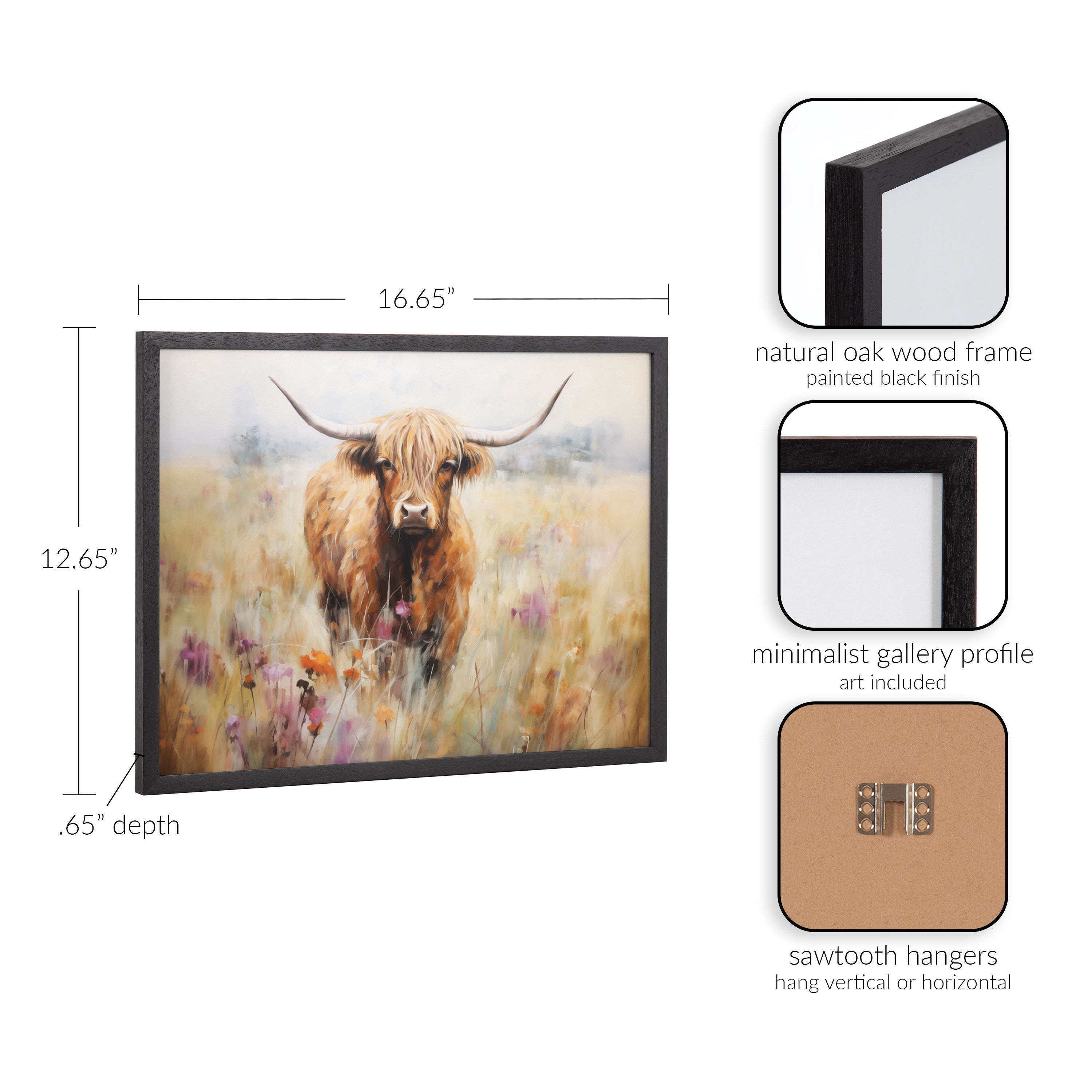 Gallery Highland Cow in a Flower Field Landscape Print by The Creative Bunch Studio