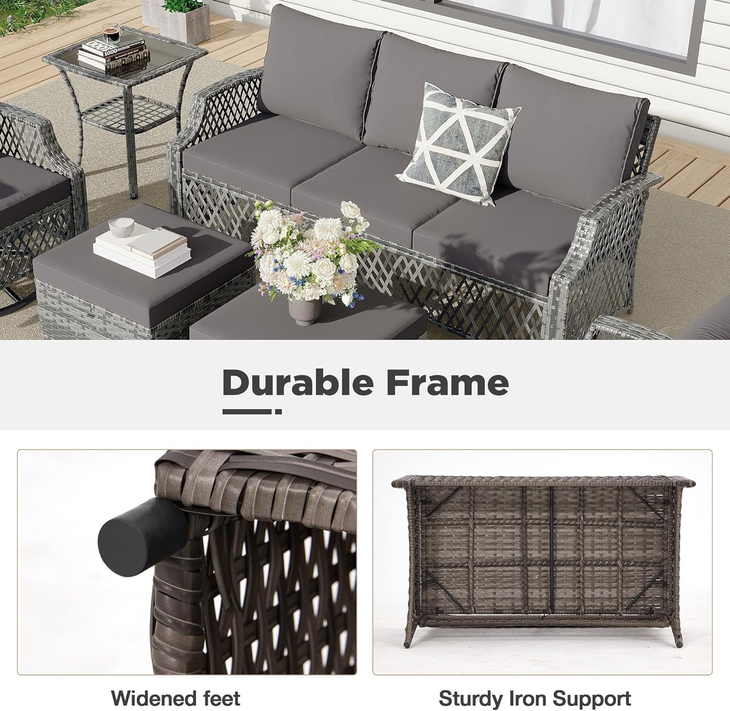 7 Piece Wicker Patio Furniture Set with Storage Coffee Table