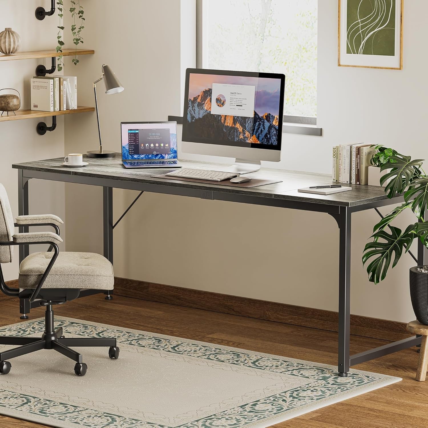 80 Inch Grey Gaming And Office Desk With Storage System