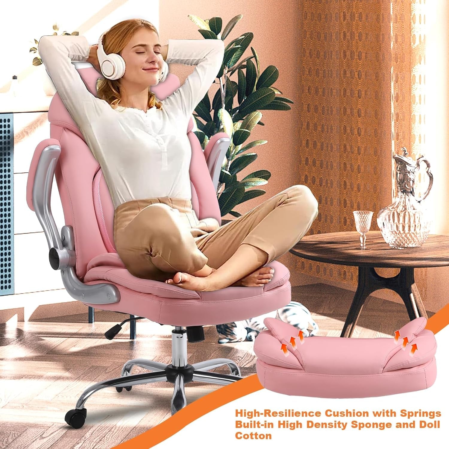 Pink Ergonomic Office Chair With Adjustable Lumbar Support