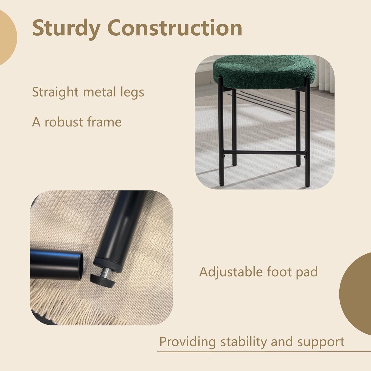 Green Boucle Counter Height Bar Stools Set of Three