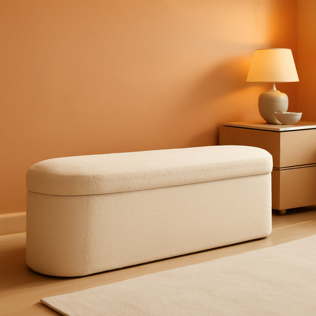 Sherpa Lined Folding Storage Ottoman 43.3 Inch White